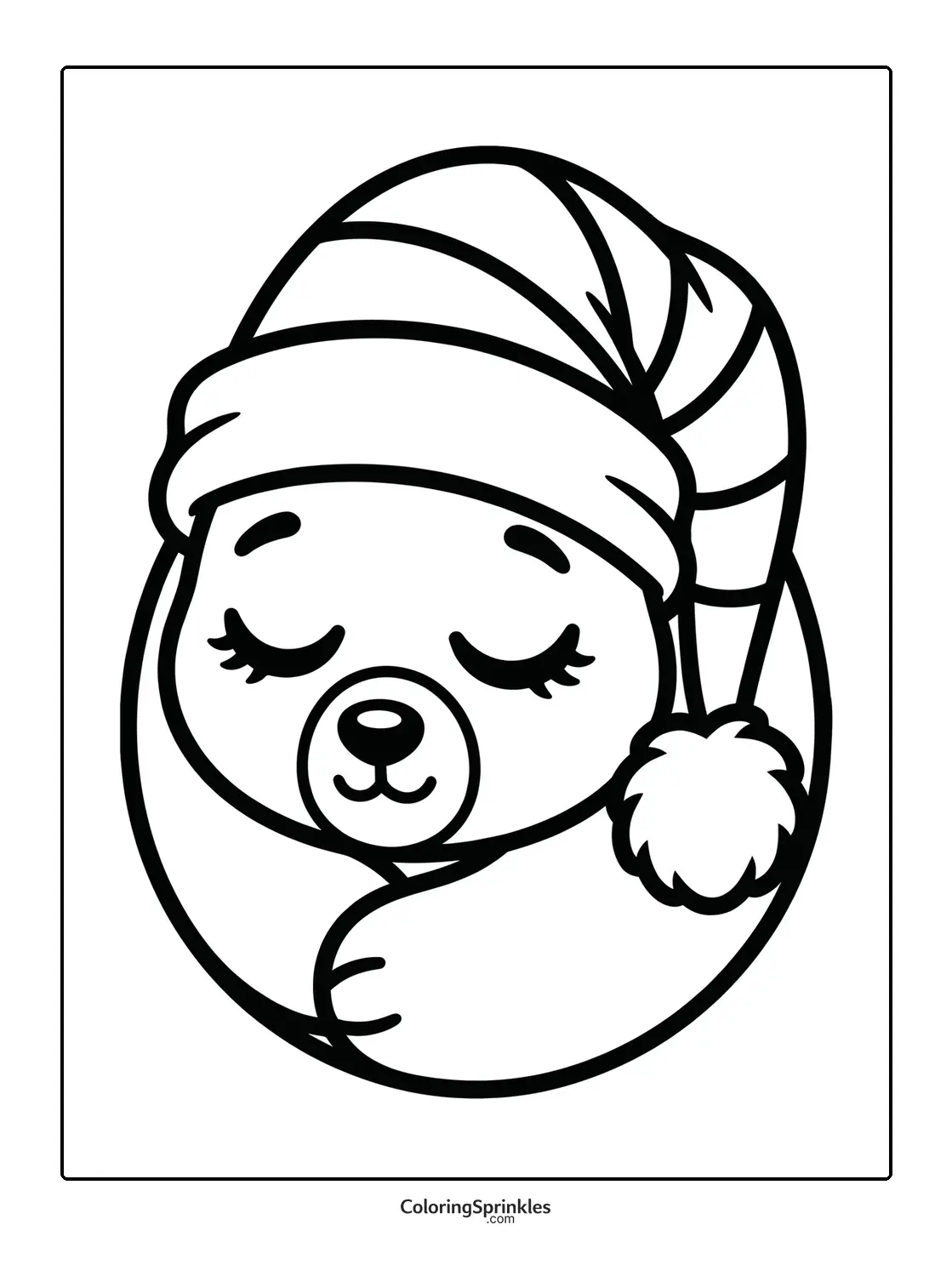 Coloring page of a sleeping bear wearing a nightcap