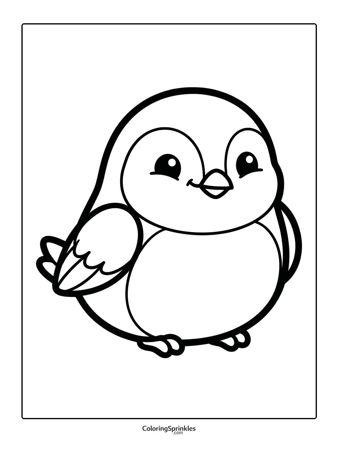 Coloring page of a cute chubby cartoon bird