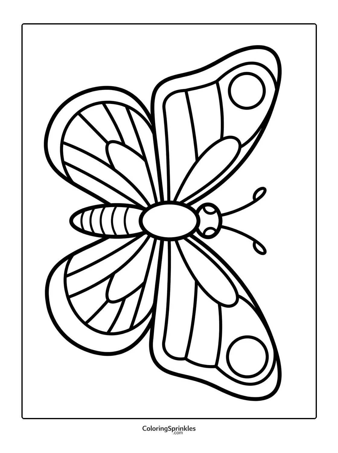 Coloring page of a butterfly with simple patterned wings