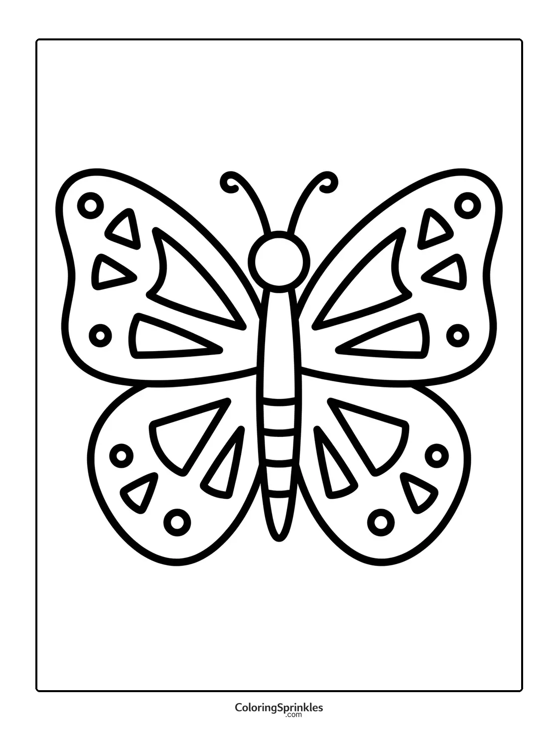 Coloring page of a simple butterfly with wing patterns