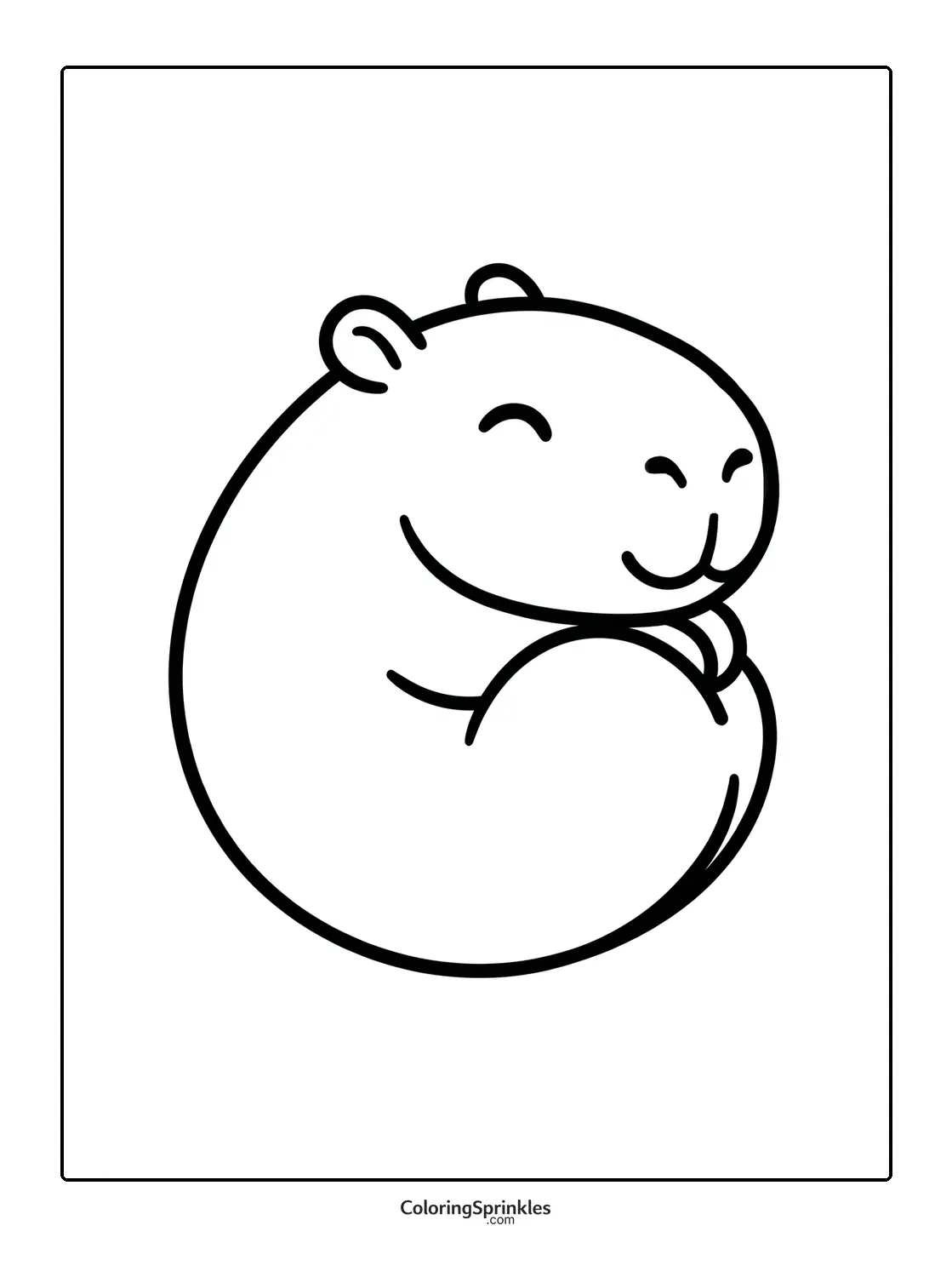 Coloring page of a cute smiling capybara in a simple style