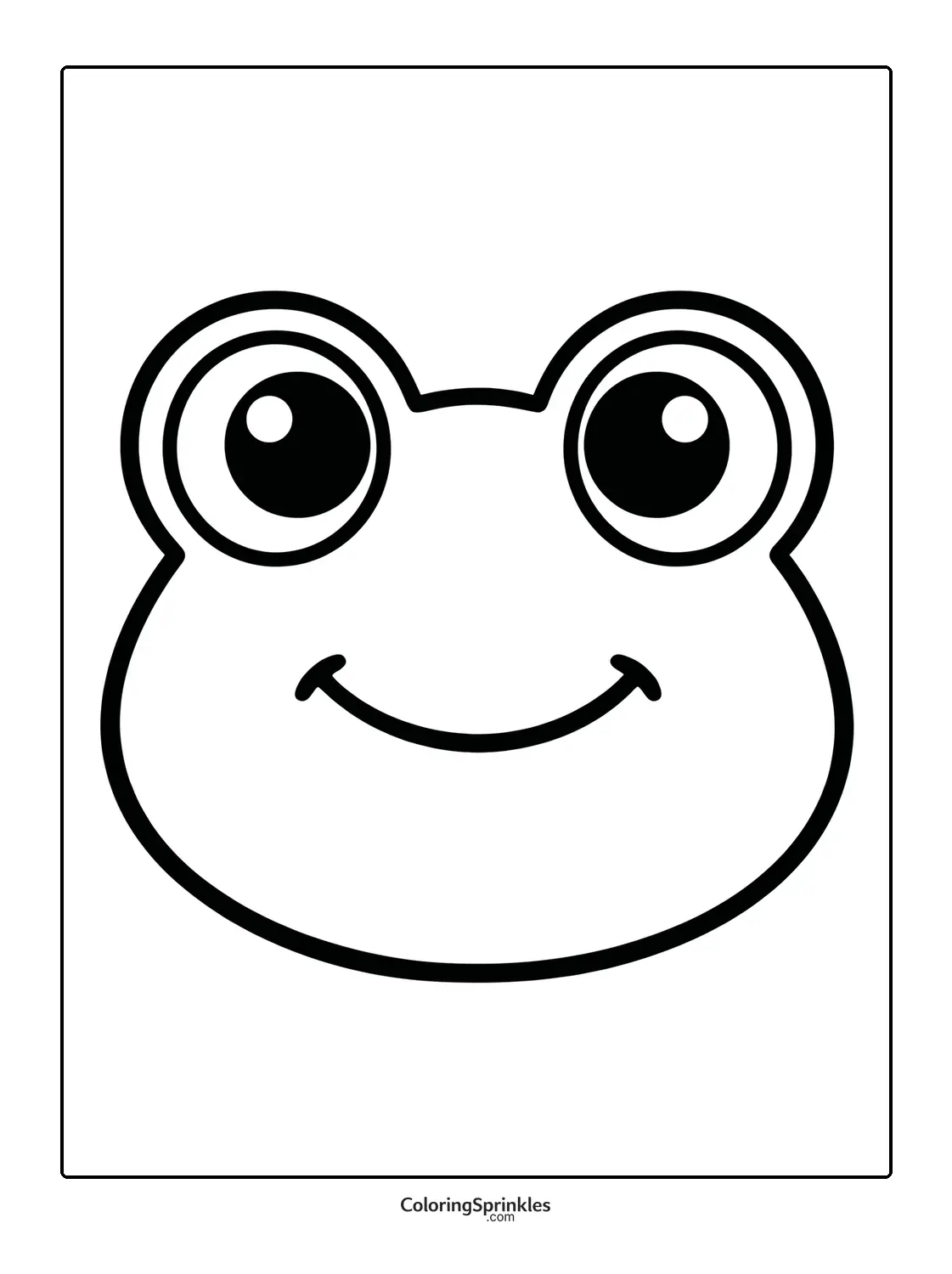 Coloring page of a simple smiling frog face