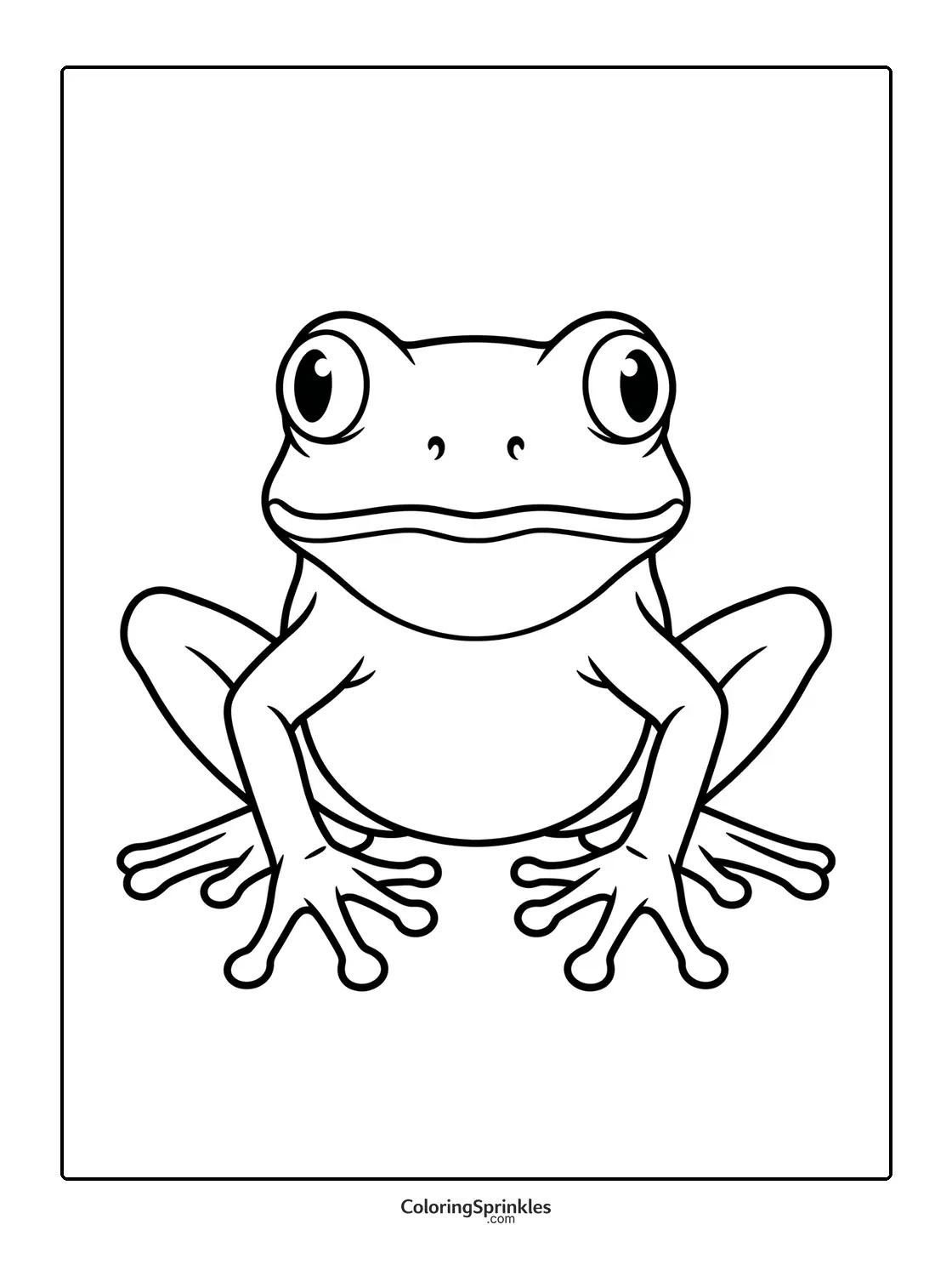 Coloring page of a simple frog front view