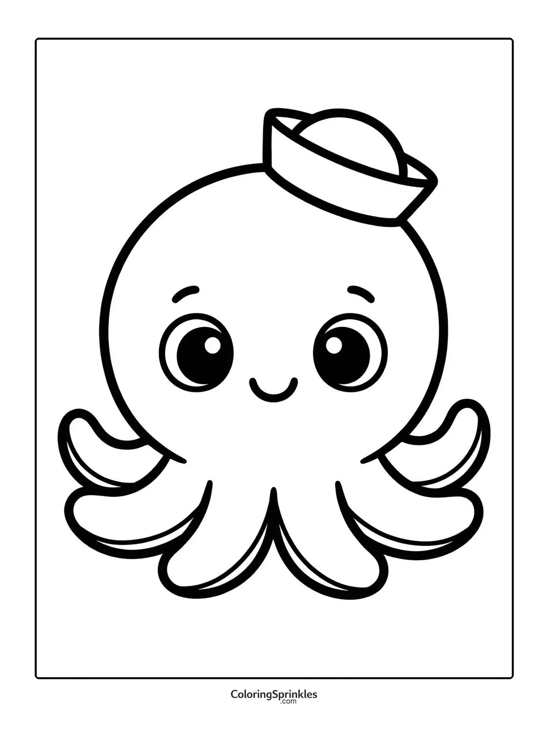 Coloring page of a cute octopus wearing a sailor hat