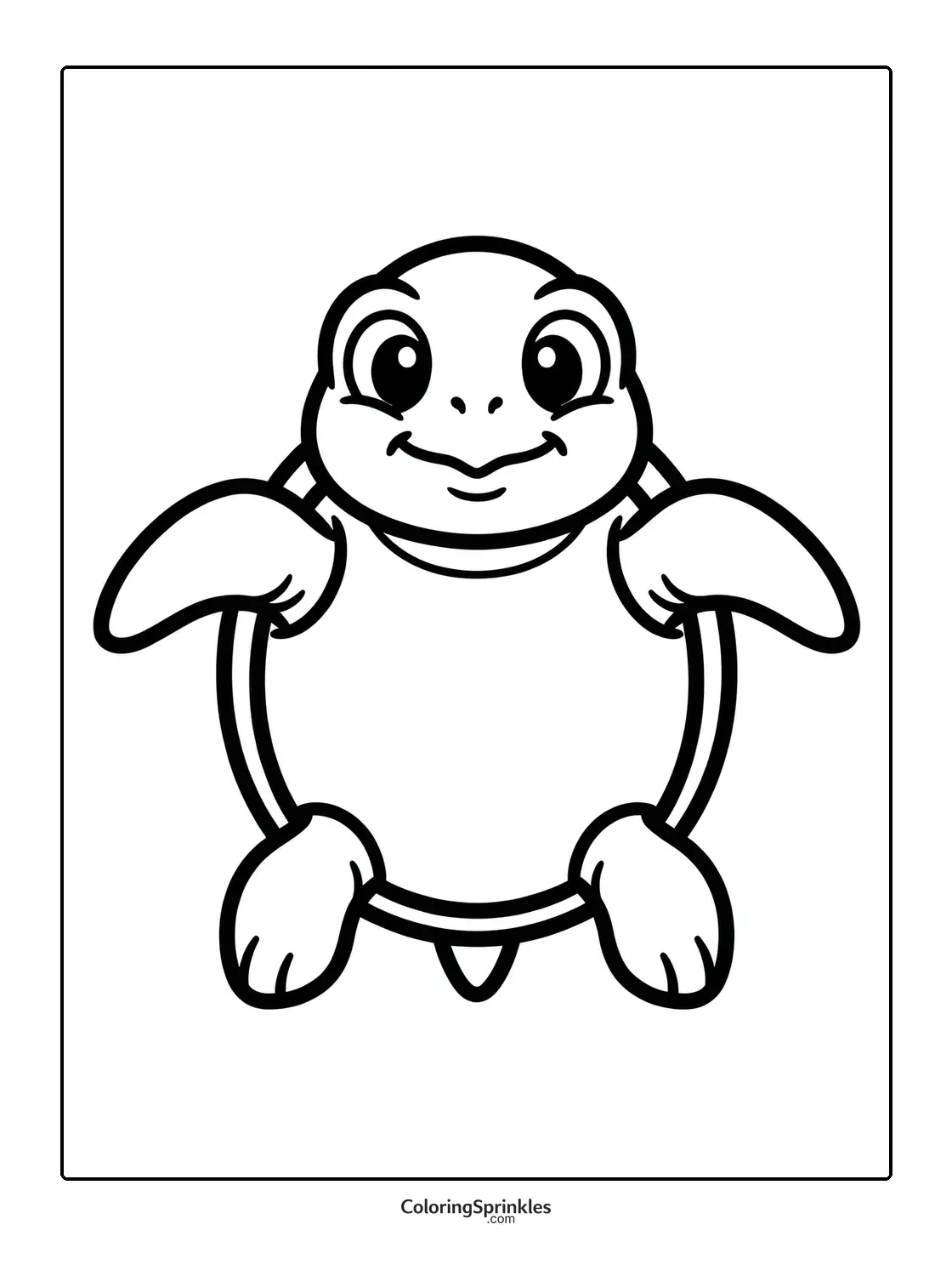 Coloring page of a smiling turtle with simple outline