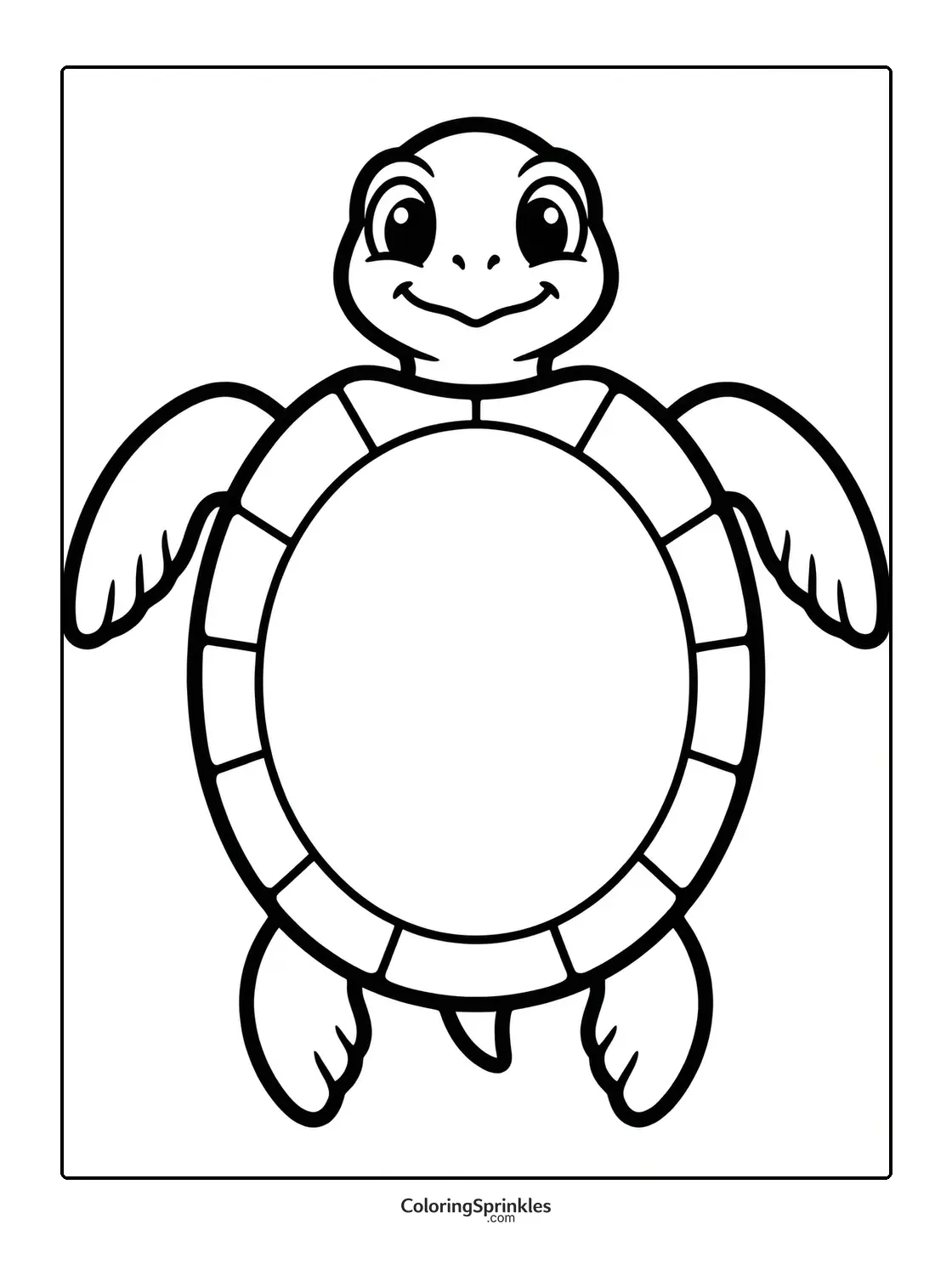 Coloring page of a smiling turtle with a simple outline