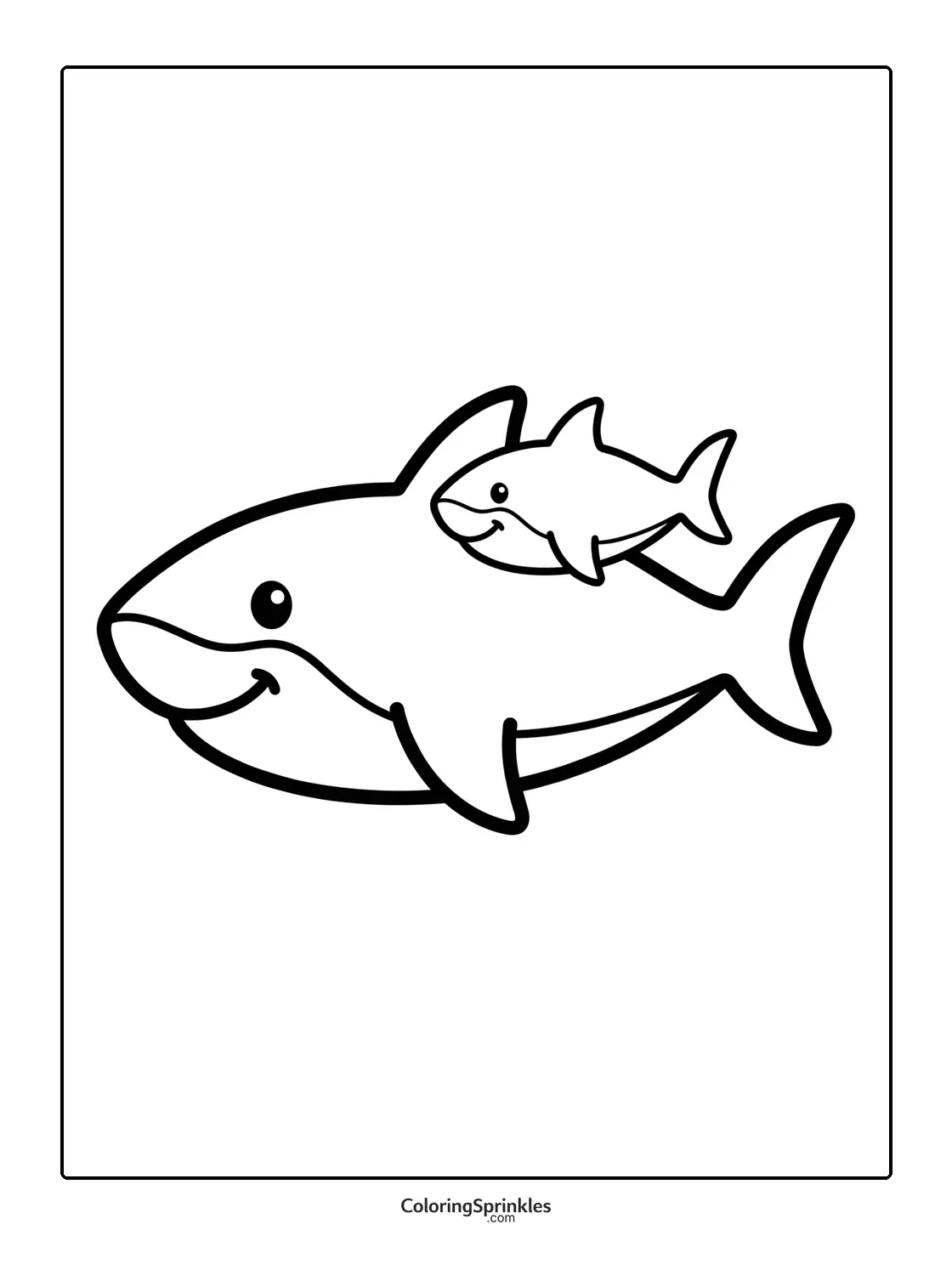 Coloring page of a big shark with a small shark on its back
