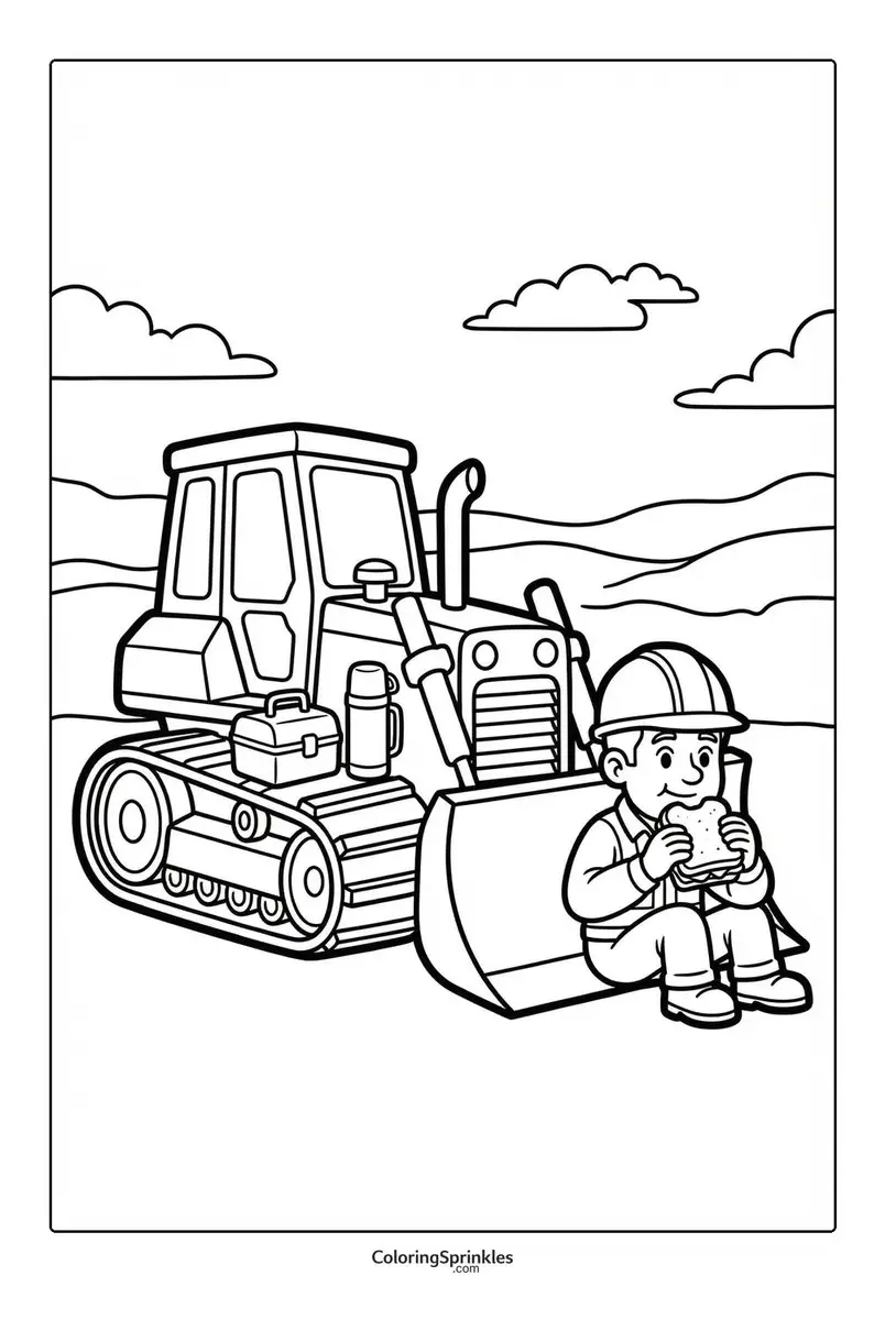 Bulldozer Worker Coloring Page for Kids