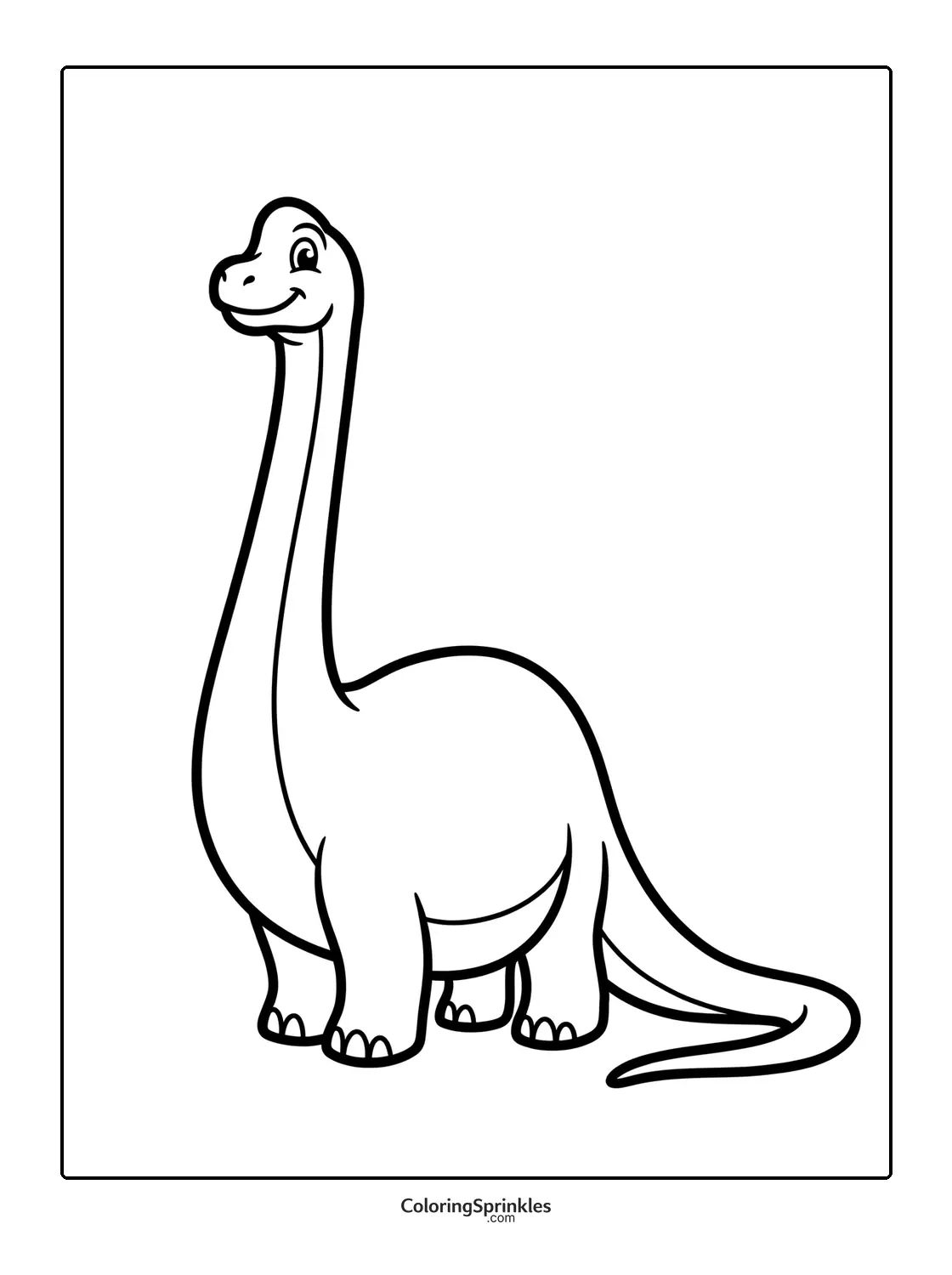 Coloring page of a smiling brachiosaurus dinosaur