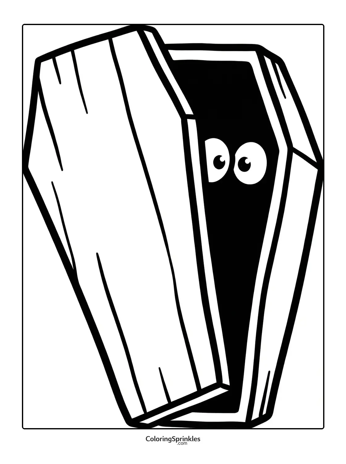 Coloring page of a vampire peeking out from a coffin