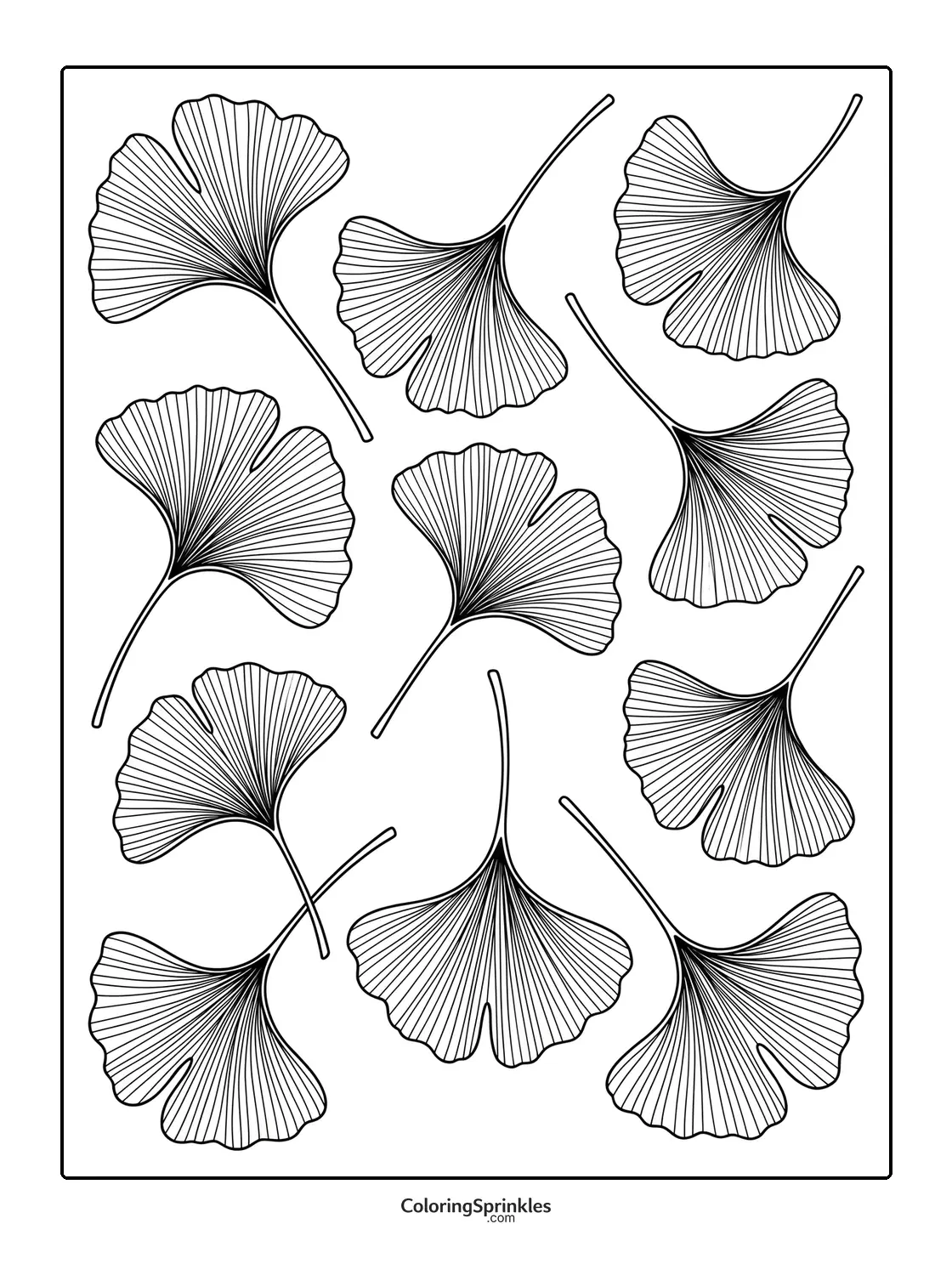 Coloring page of gingko leaves in a pattern