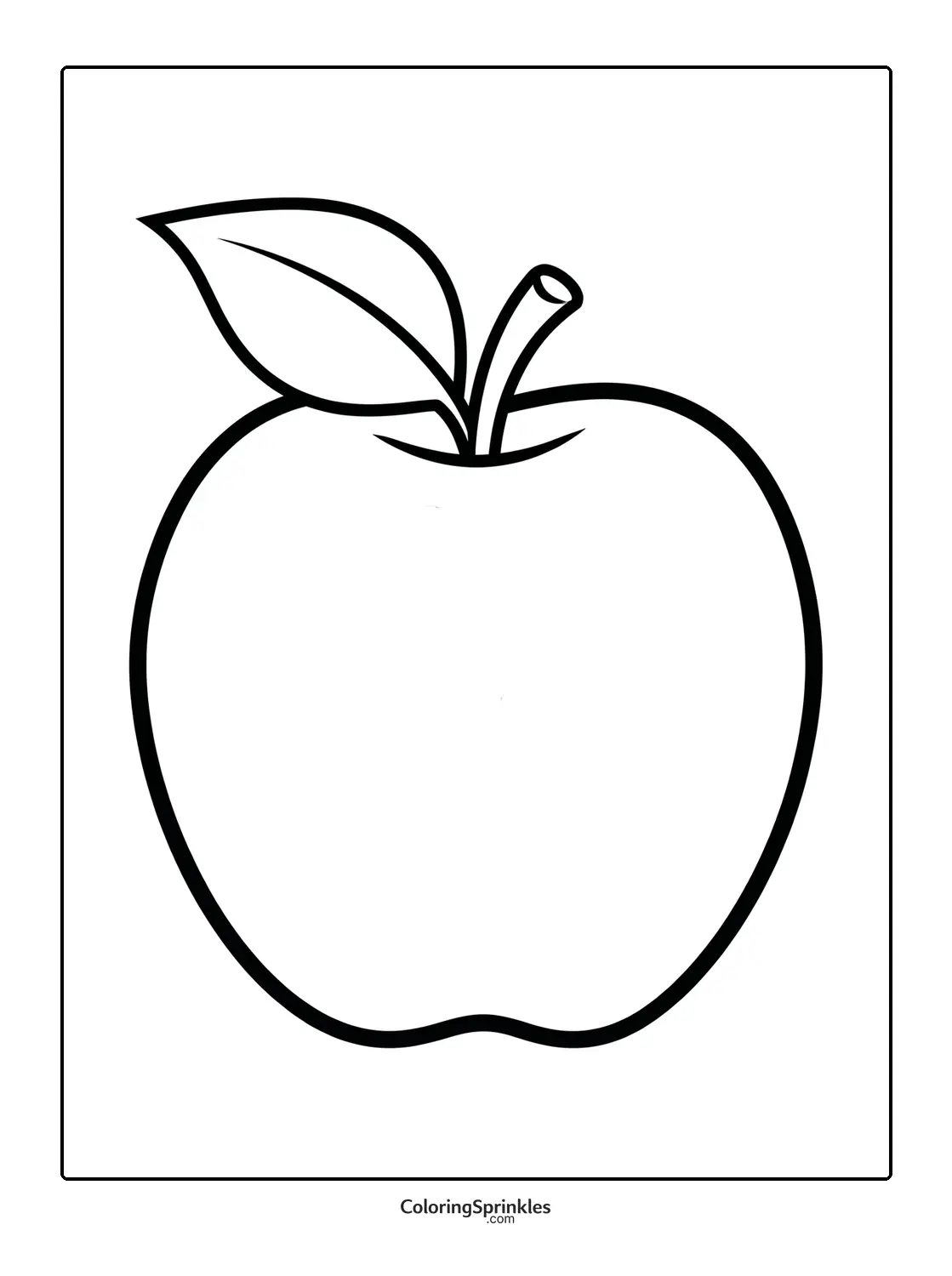 Coloring page of a simple apple with a leaf and stem