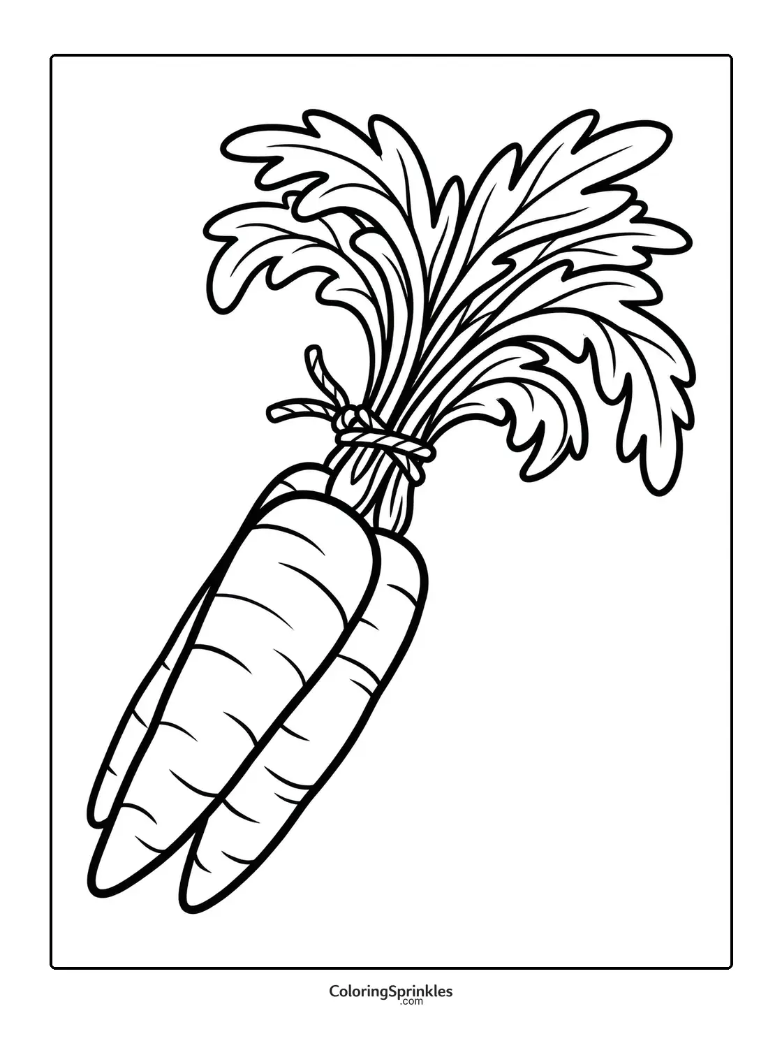 Coloring page of a bunch of carrots with leafy tops