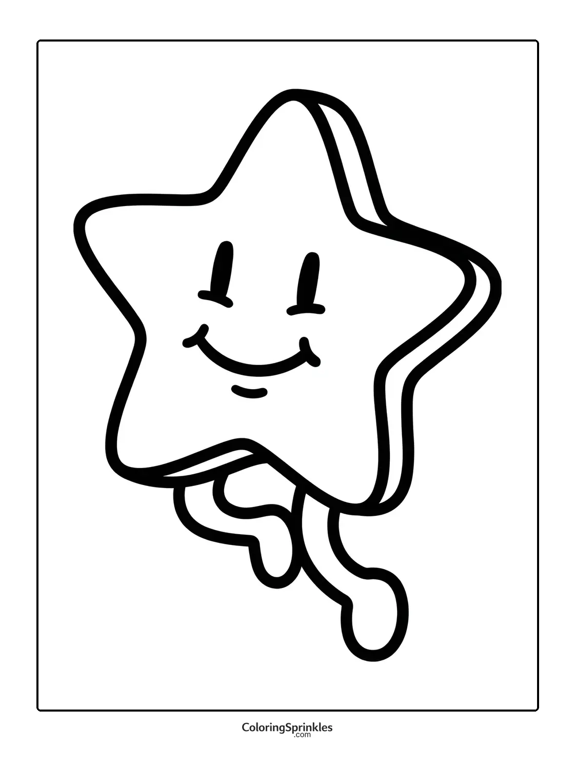 Coloring page of a smiling star-shaped cookie running