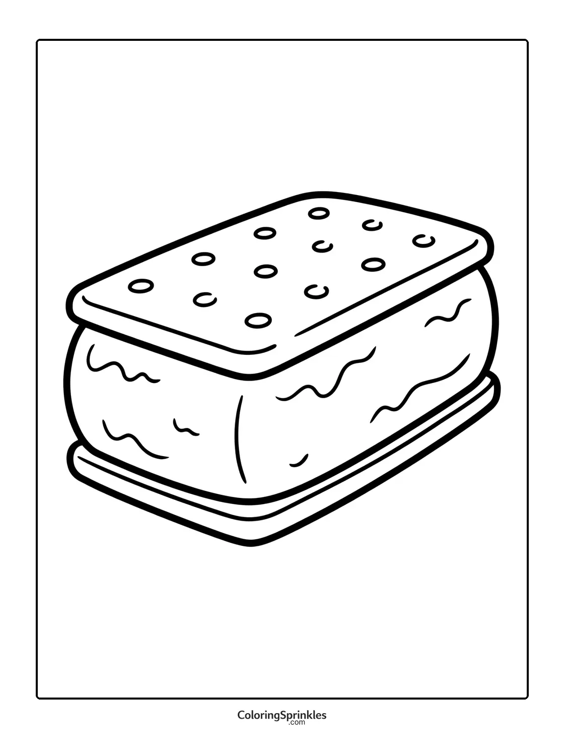 Coloring page of an ice cream sandwich dessert snack