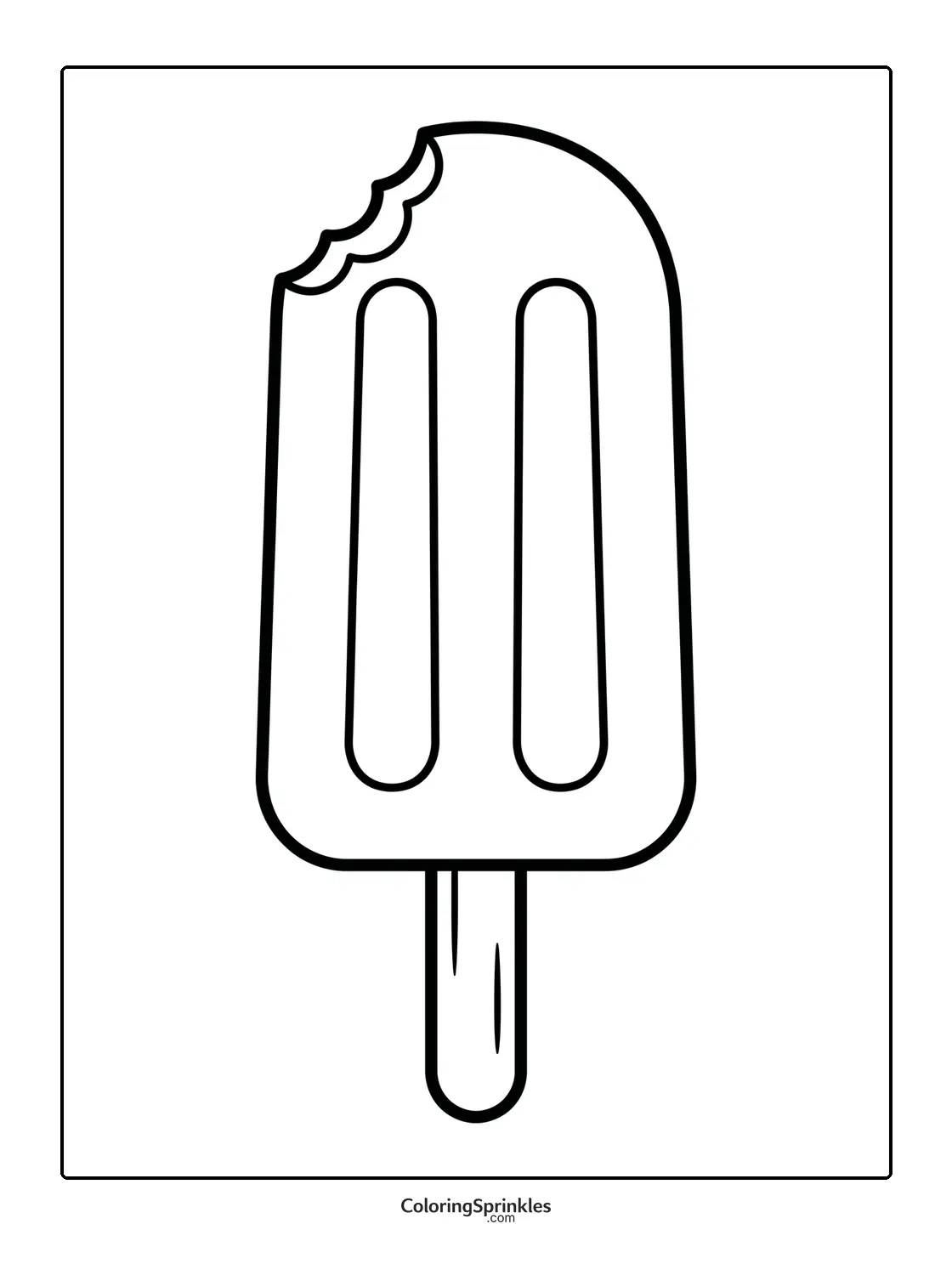 Coloring page of a bitten popsicle ice cream on a stick