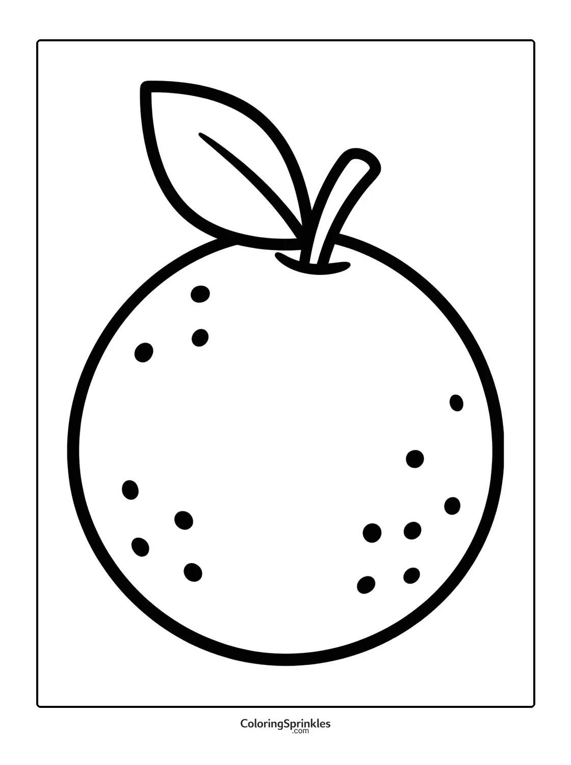 Coloring page of a simple orange fruit with a leaf