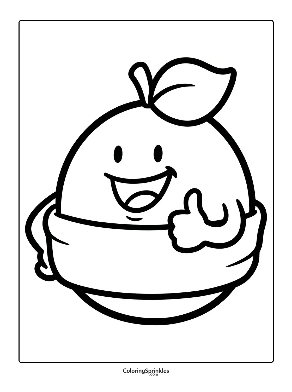 Coloring page of a smiling orange character giving a thumbs up