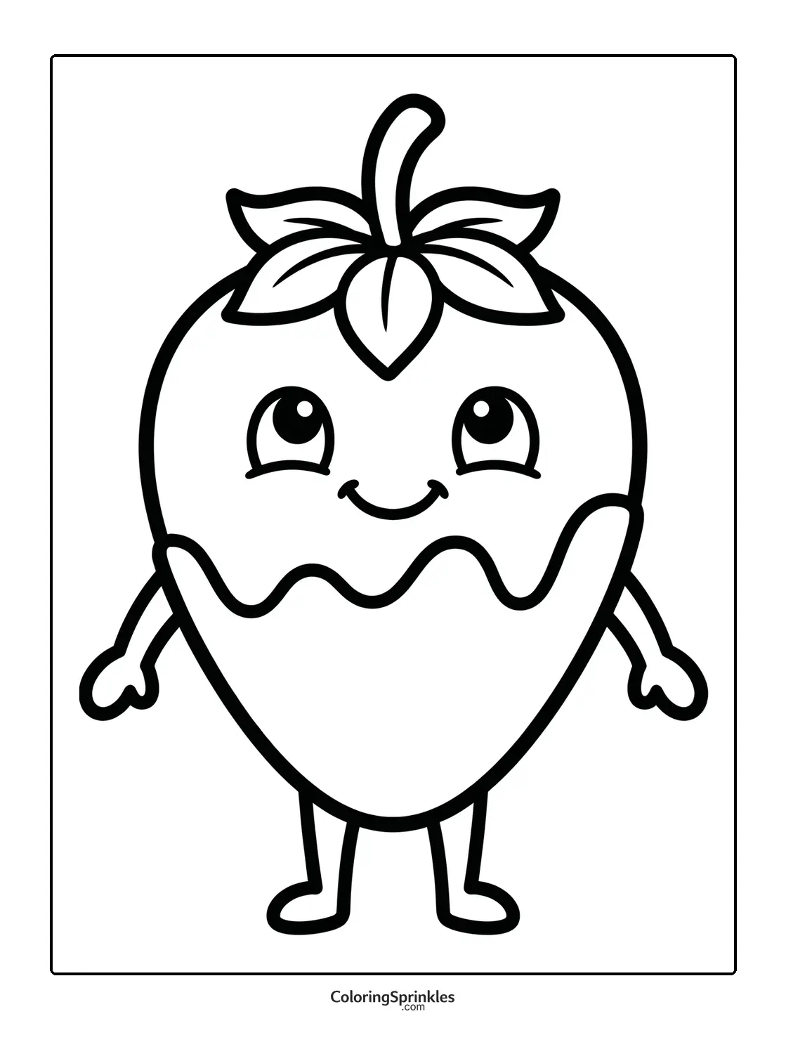 Coloring page of a cute smiling strawberry character