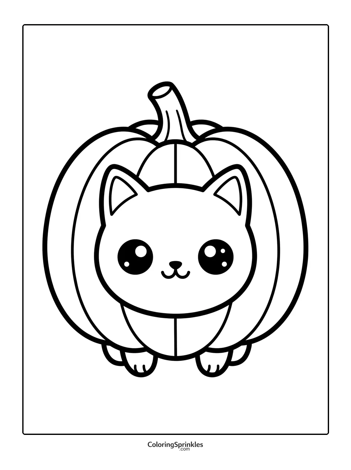 Coloring page of a cute cat inside a pumpkin for Halloween