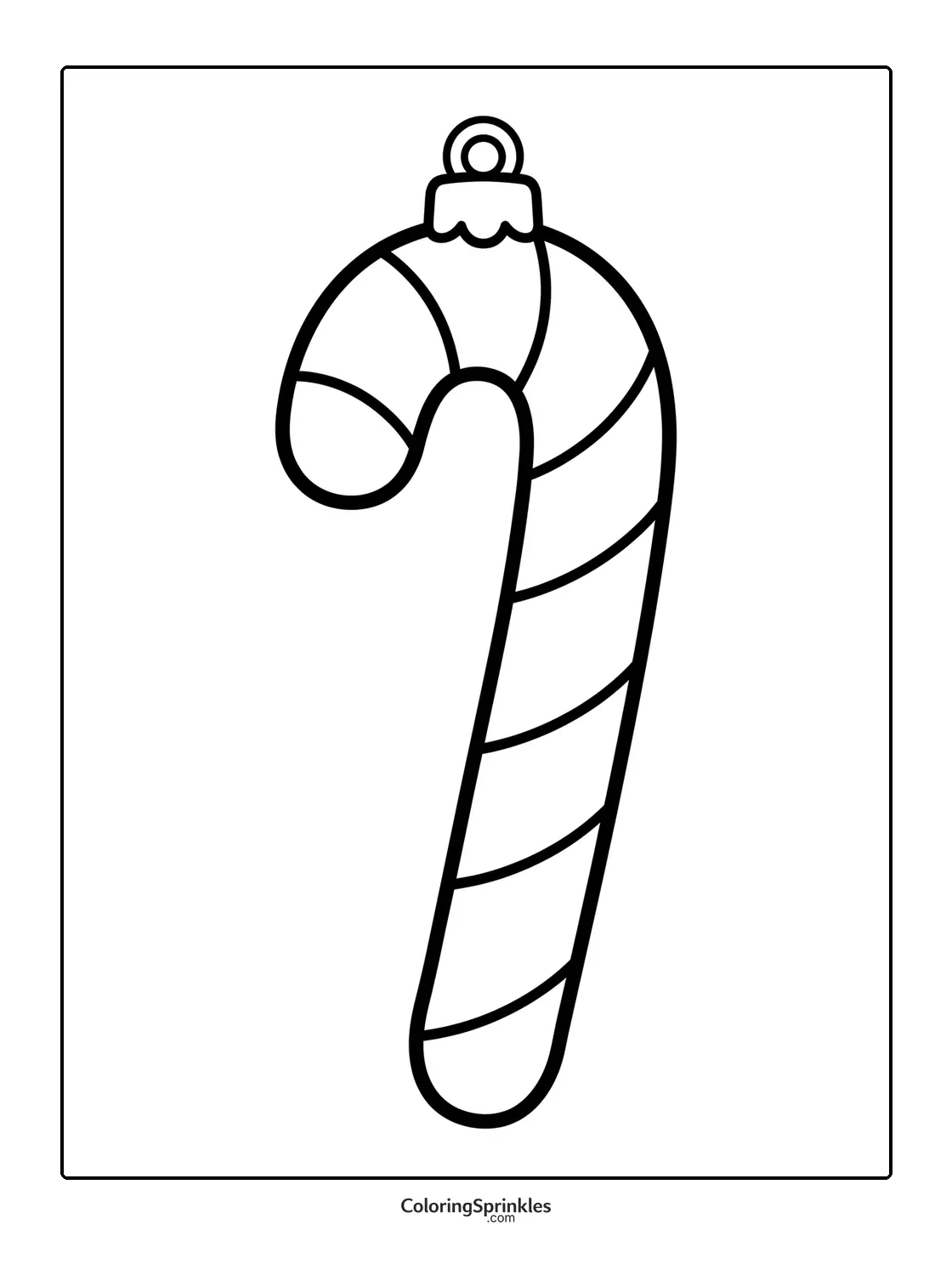 Coloring page of a Christmas candy cane ornament