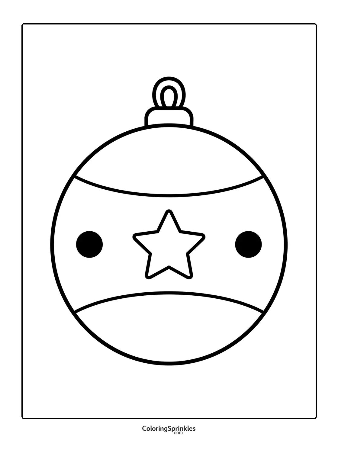 Coloring page of a simple Christmas ornament with a star