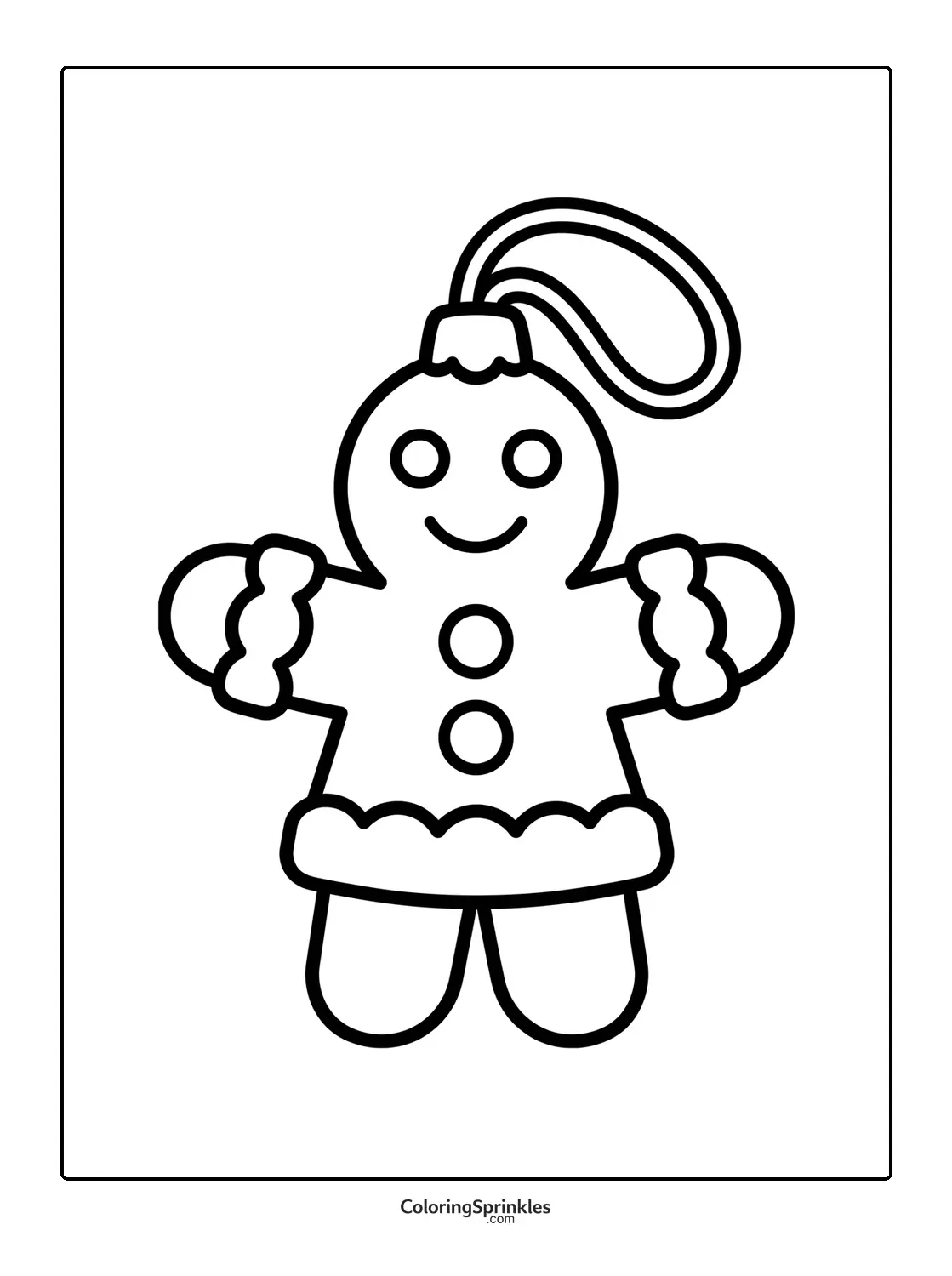 Coloring page of a gingerbread man Christmas ornament