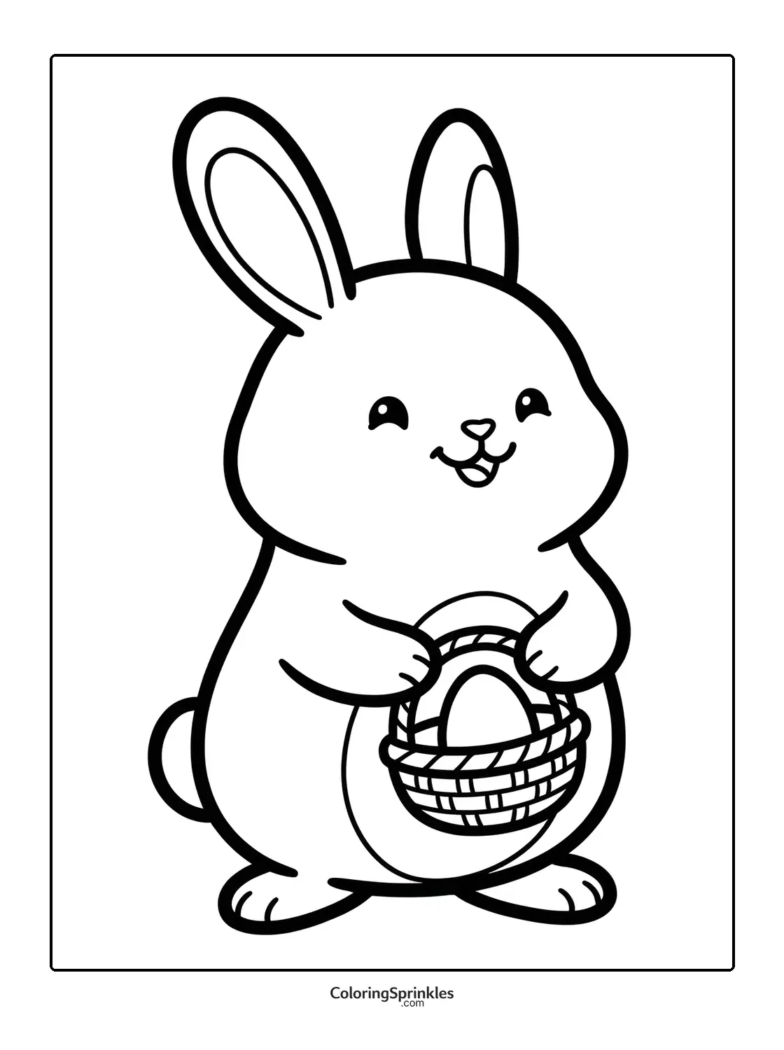Coloring page of a cute bunny holding an Easter egg basket