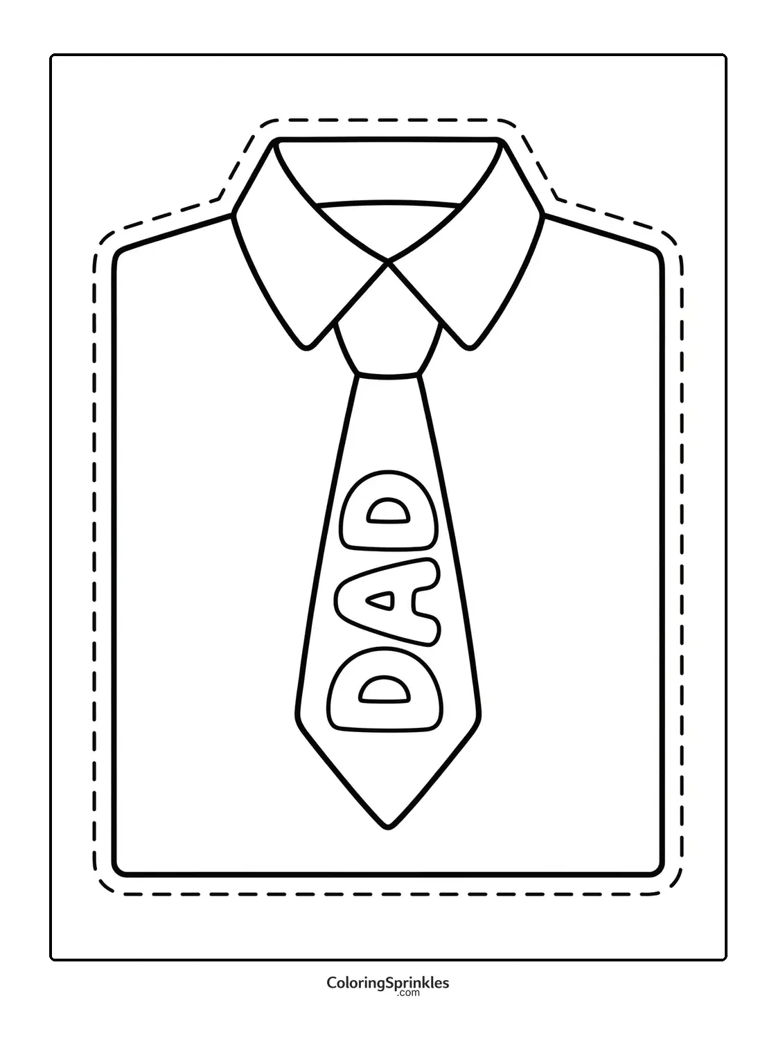 Printable coloring page of a shirt with a tie cutout for Father's Day