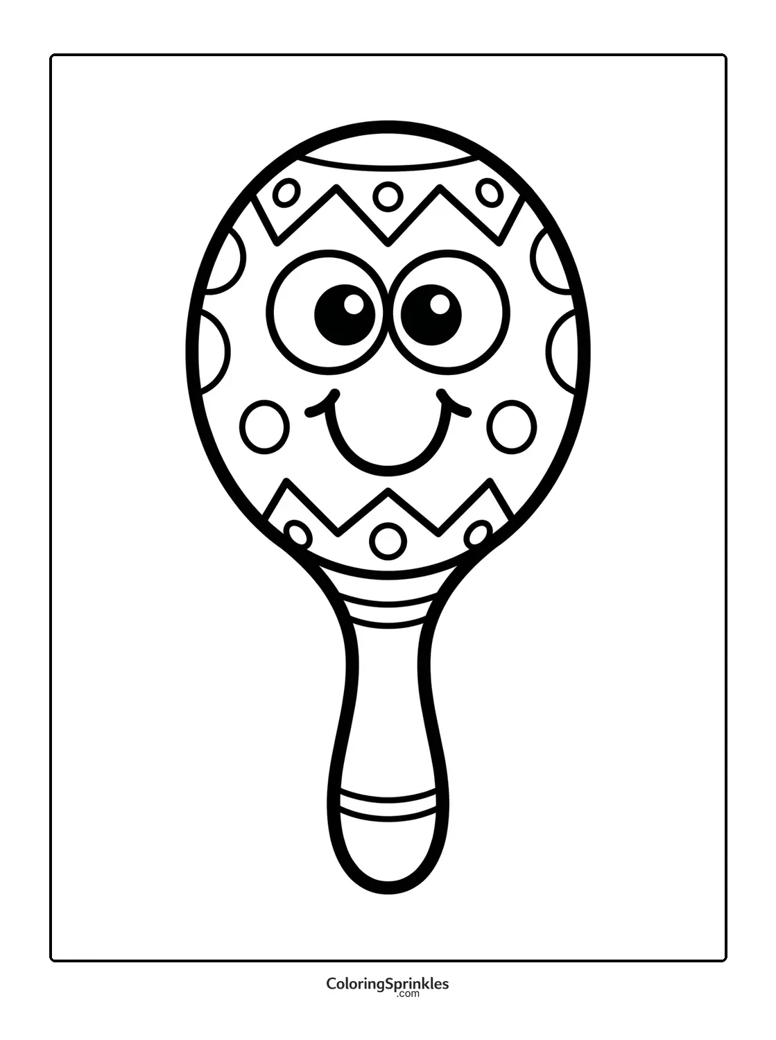 Coloring page of a smiling maraca for Hispanic Heritage Month