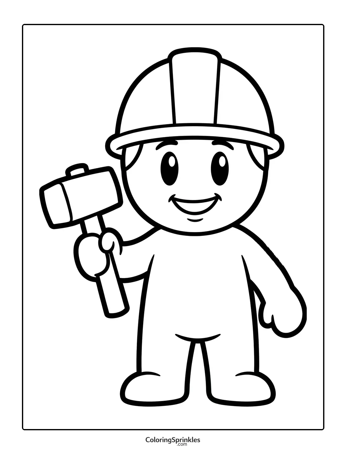 Coloring page of a Labor Day worker wearing a hard hat and holding a hammer
