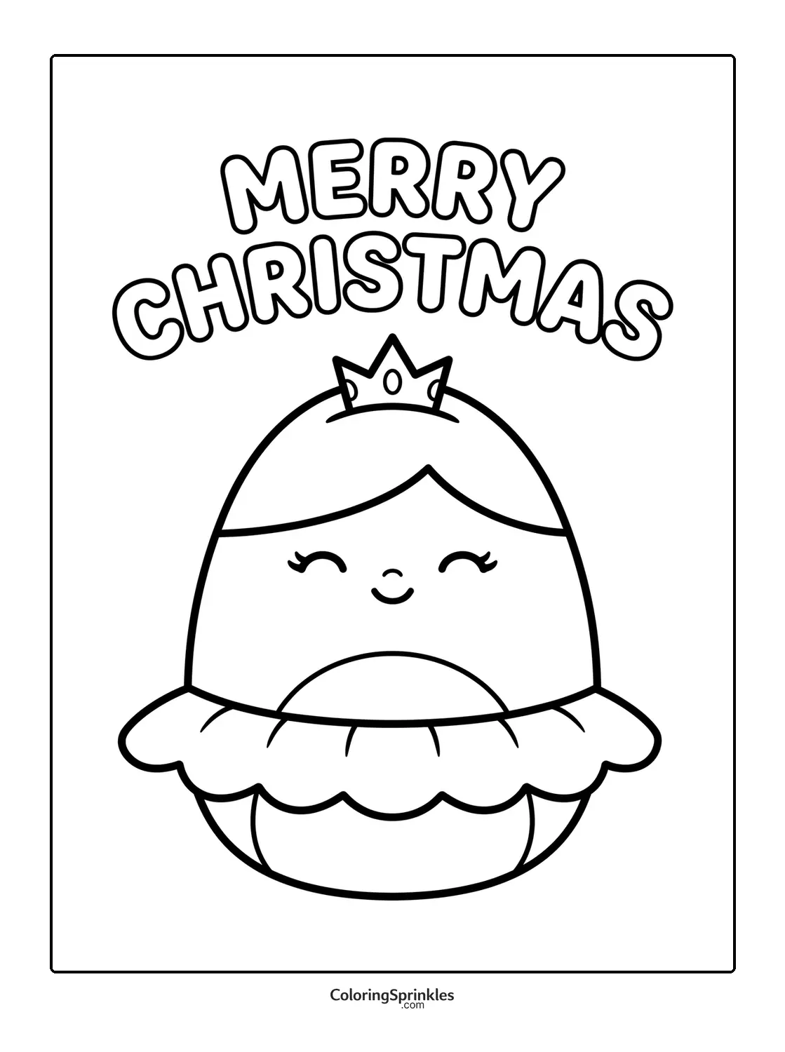 Coloring page of a smiling Christmas princess with a crown