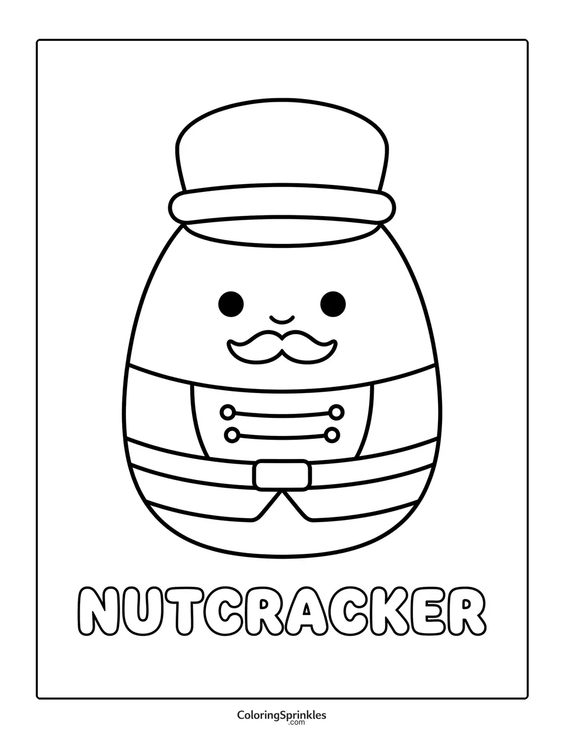 Coloring page of a cute simple nutcracker with a mustache and hat