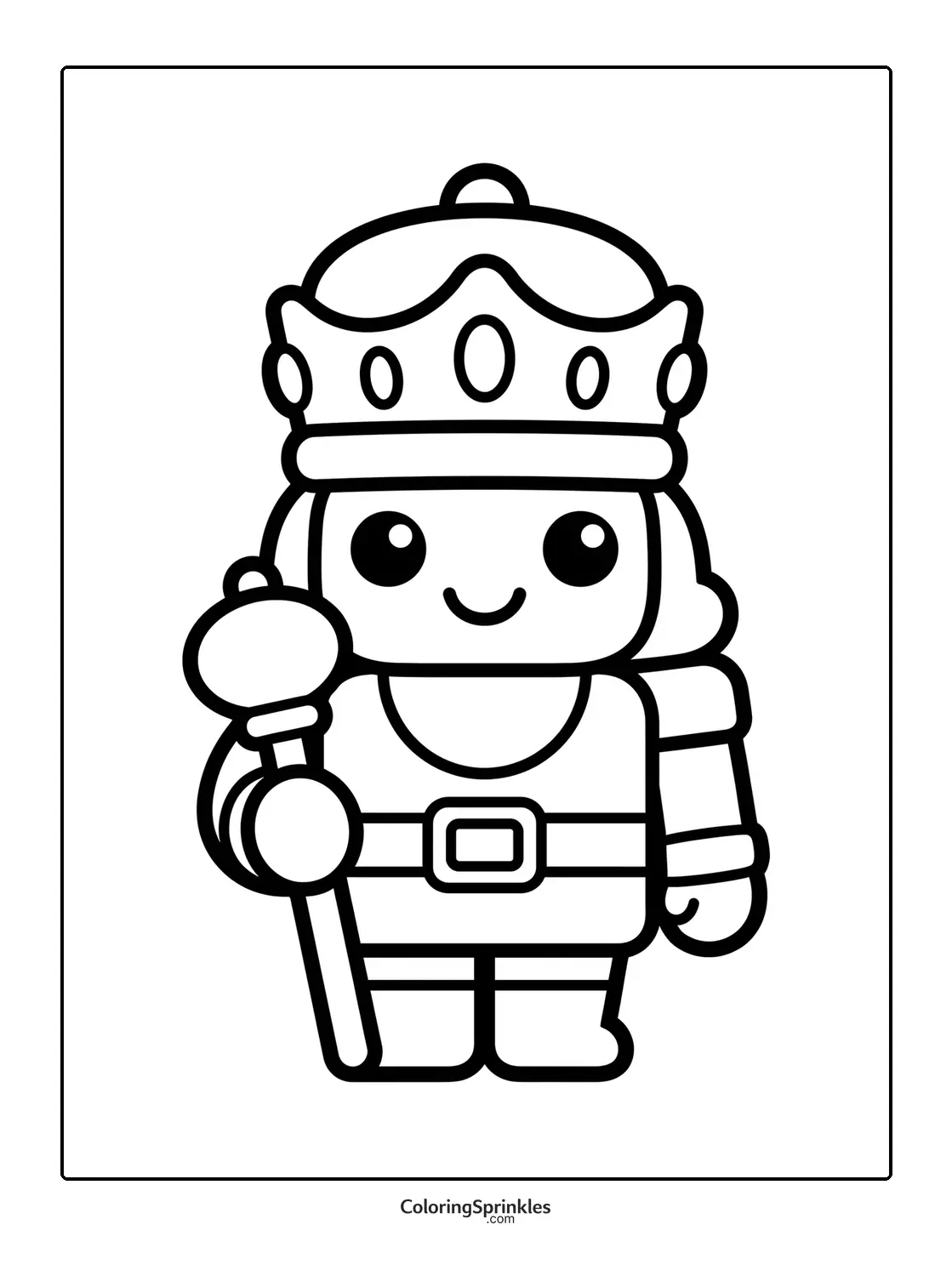 Coloring page of a nutcracker king with a crown and scepter