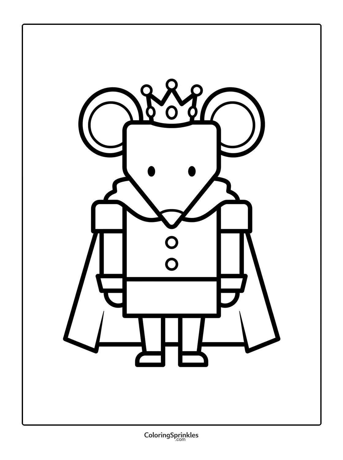 Coloring page of a nutcracker mouse king with a crown and cape