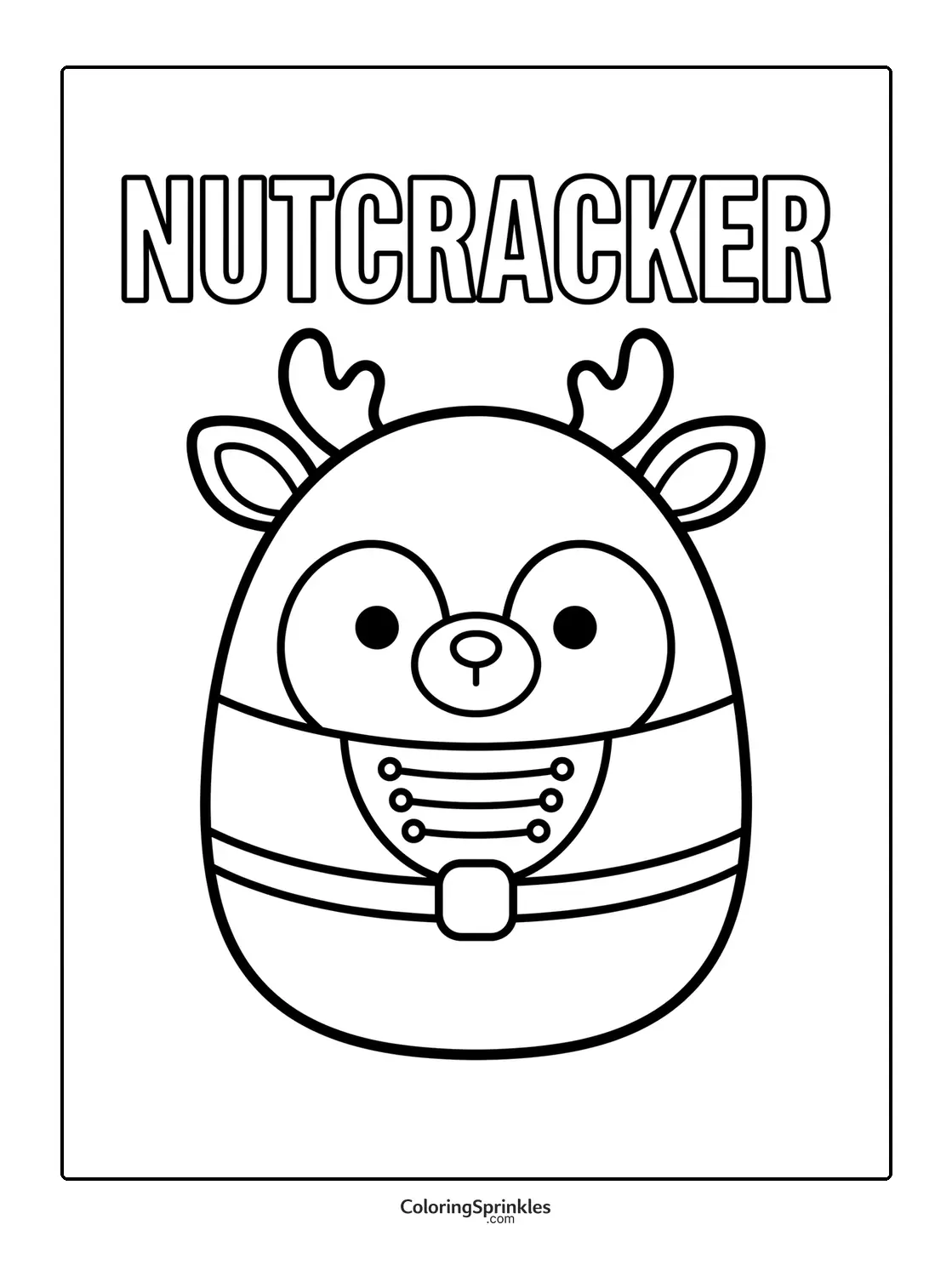 Coloring page of a cute simple nutcracker reindeer