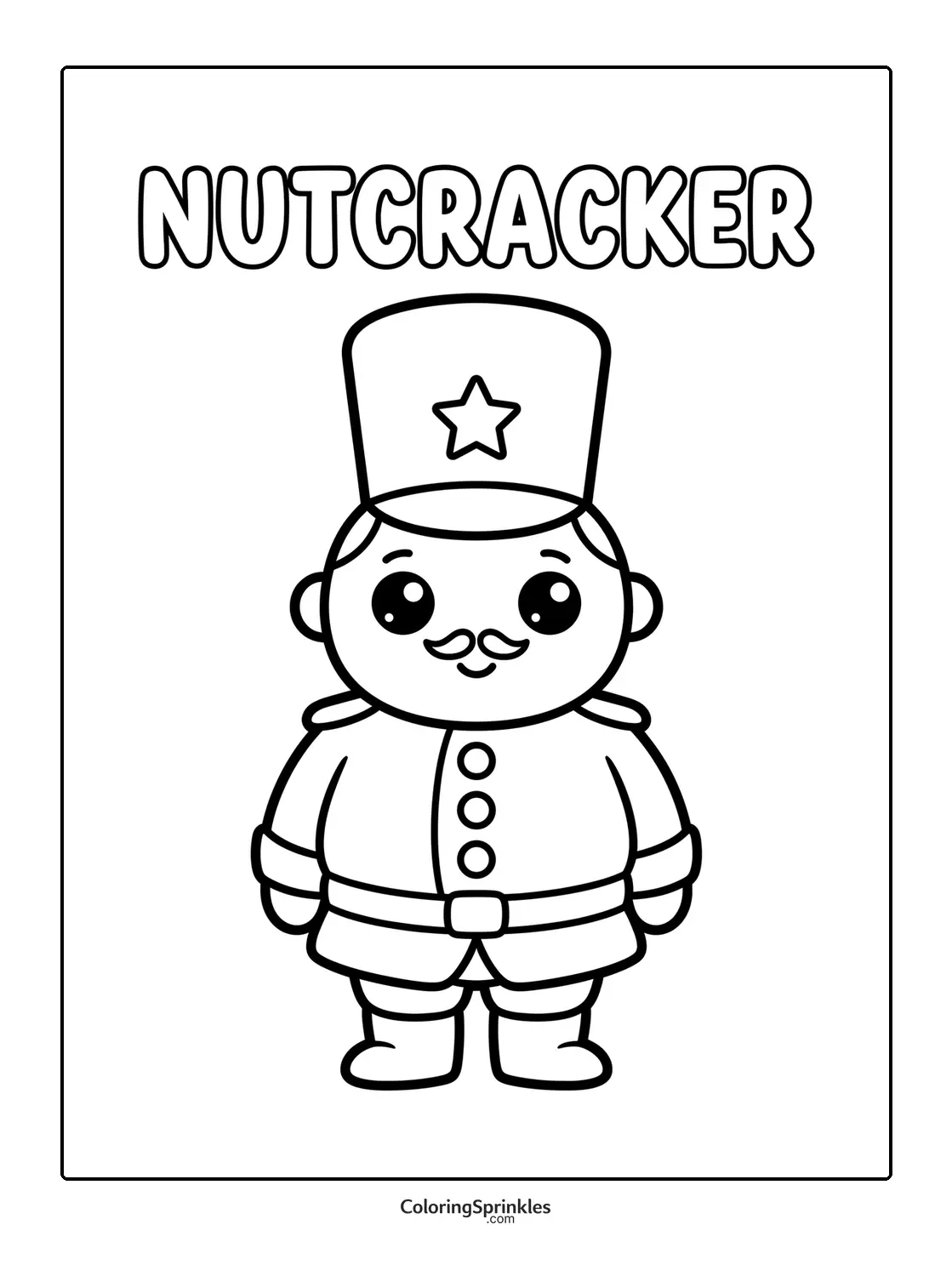 Coloring page of a cute simple nutcracker soldier