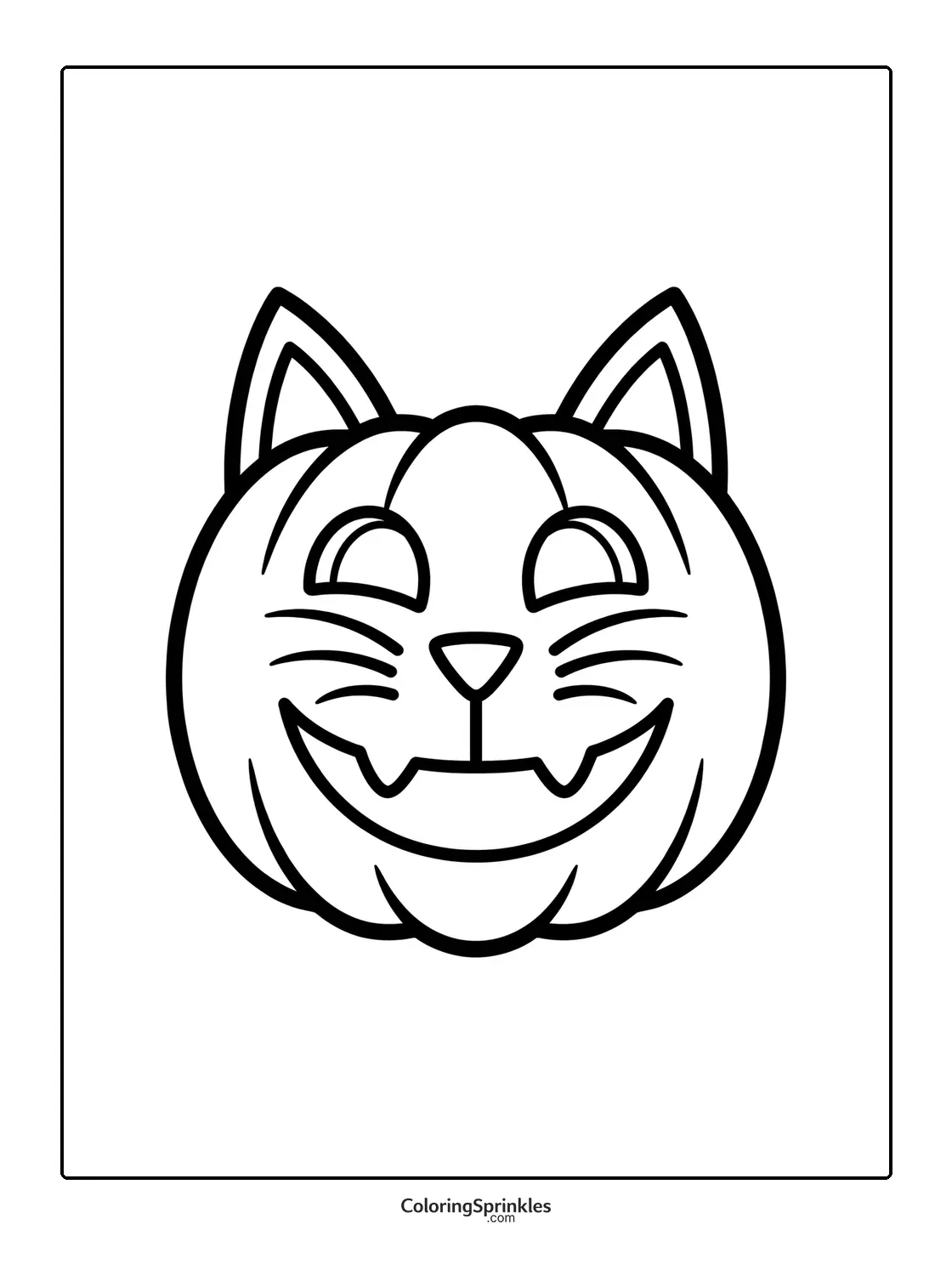 Coloring page of a pumpkin carved with a cat face