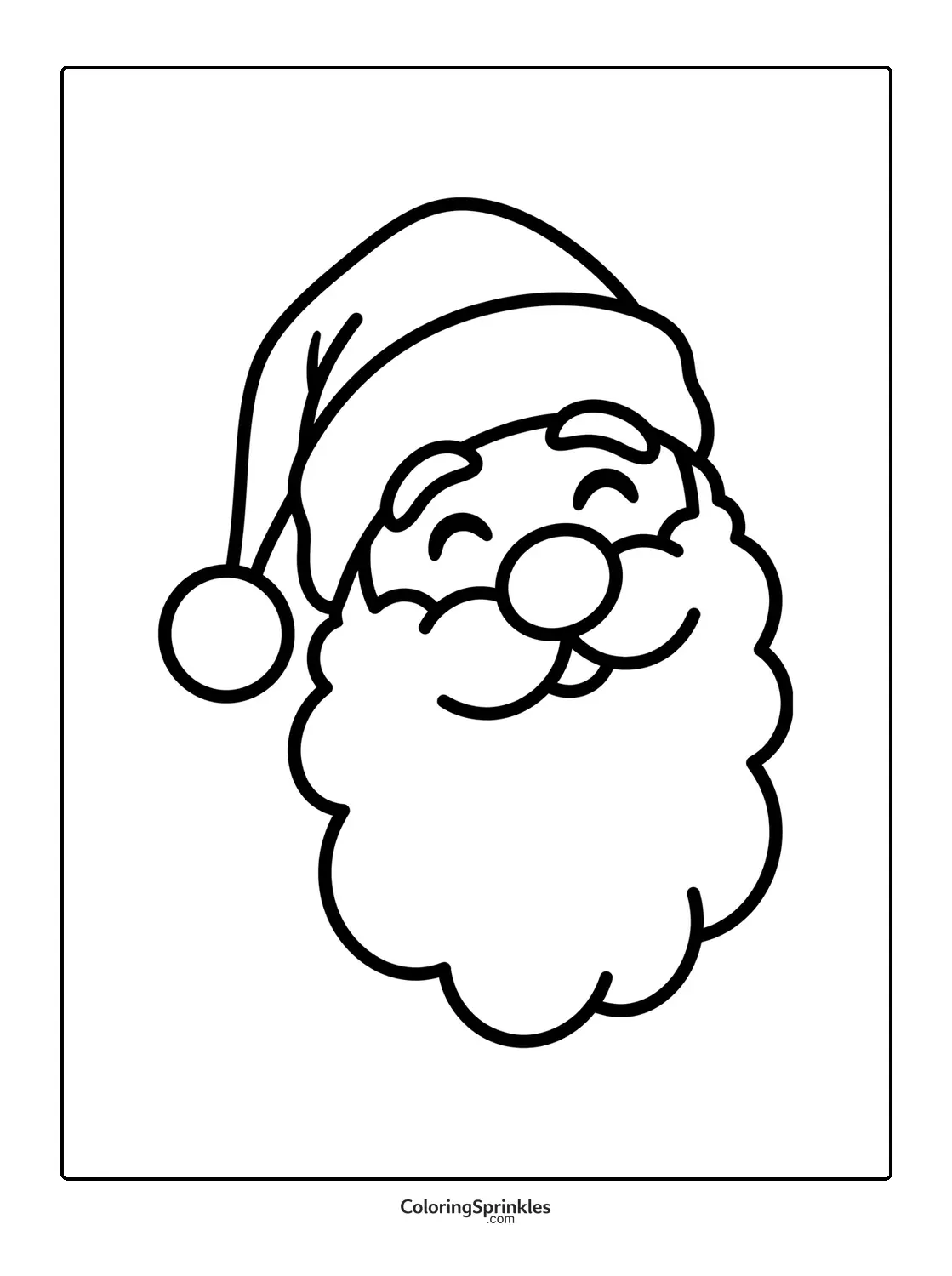 Coloring page of a happy smiling Santa Claus face with a hat