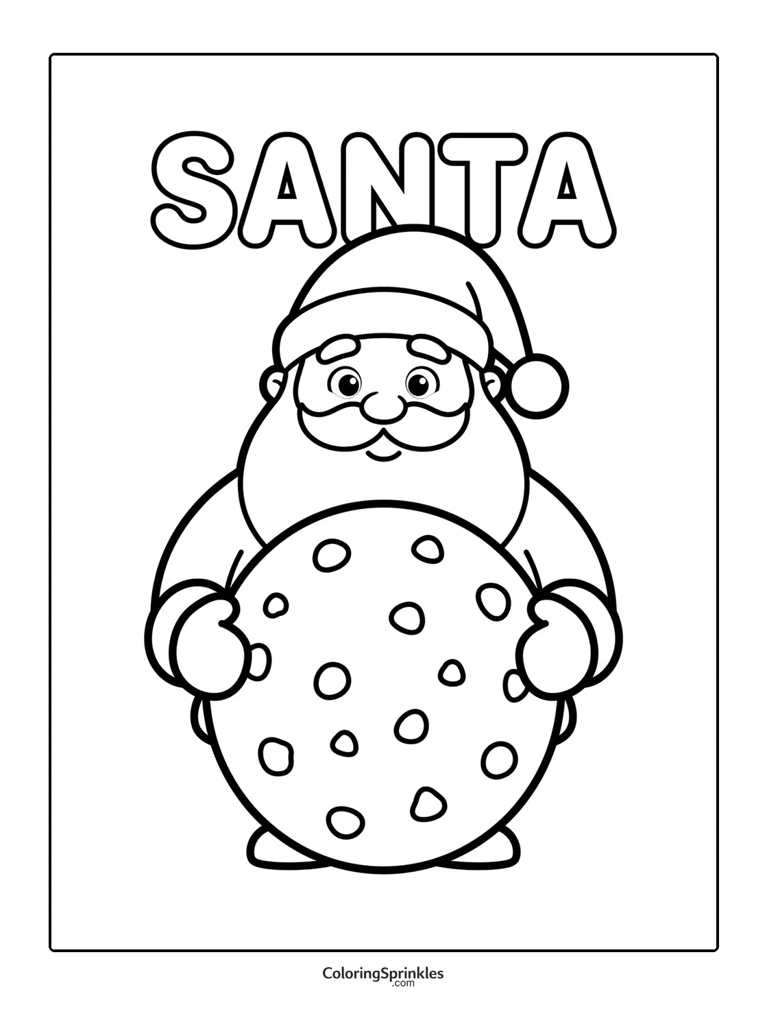 Coloring page of Santa Claus holding a large cookie