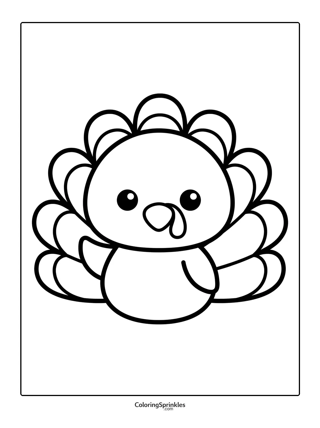 Coloring page of a cute turkey for Thanksgiving
