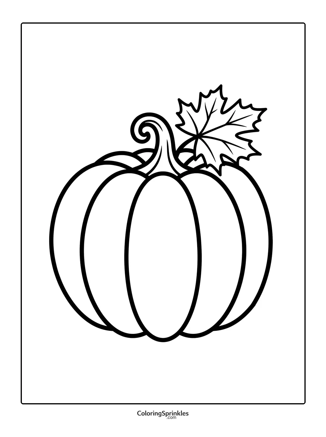 Coloring page of a pumpkin with a maple leaf
