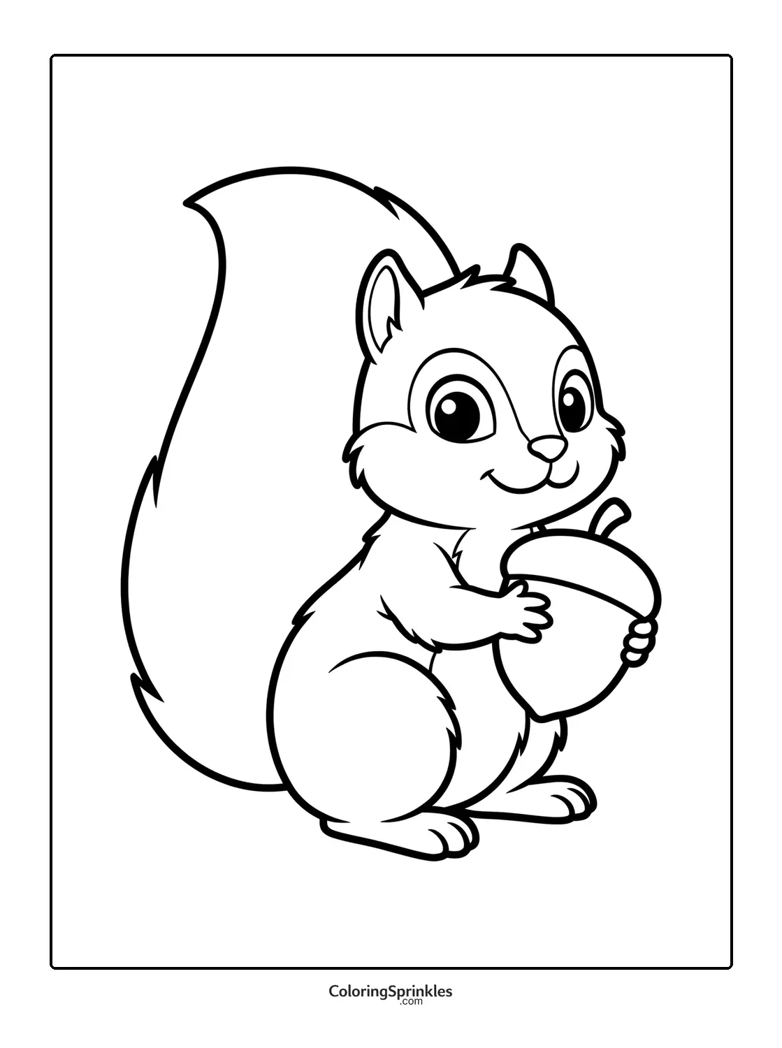 Coloring page of a squirrel holding an acorn