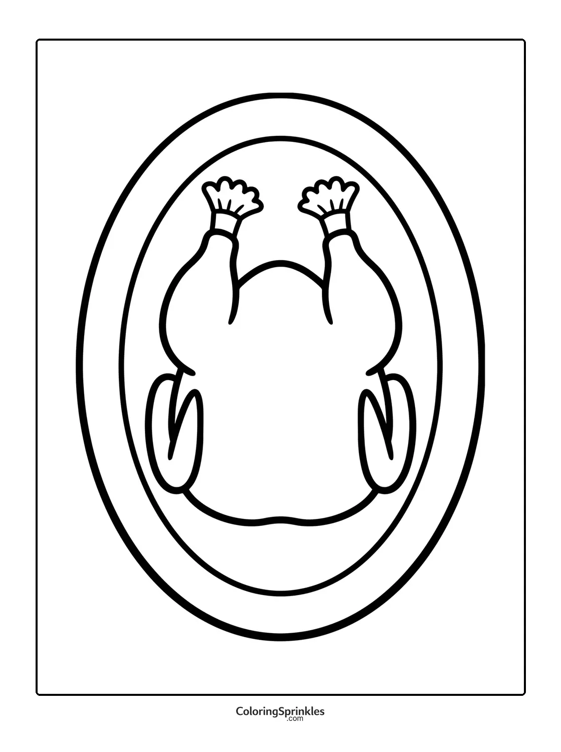 Coloring page of a roast turkey on a plate
