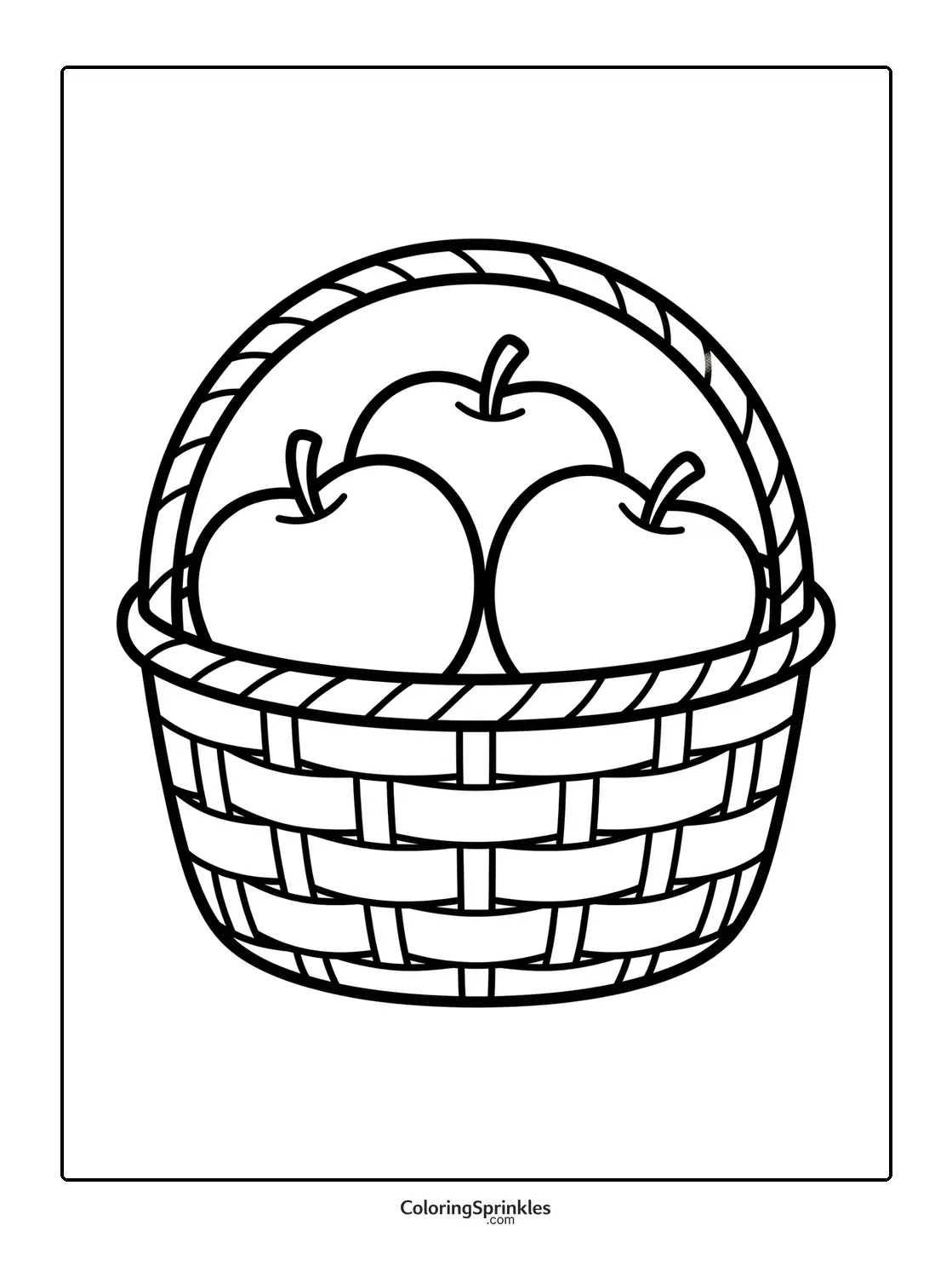 Coloring page of a basket filled with apples