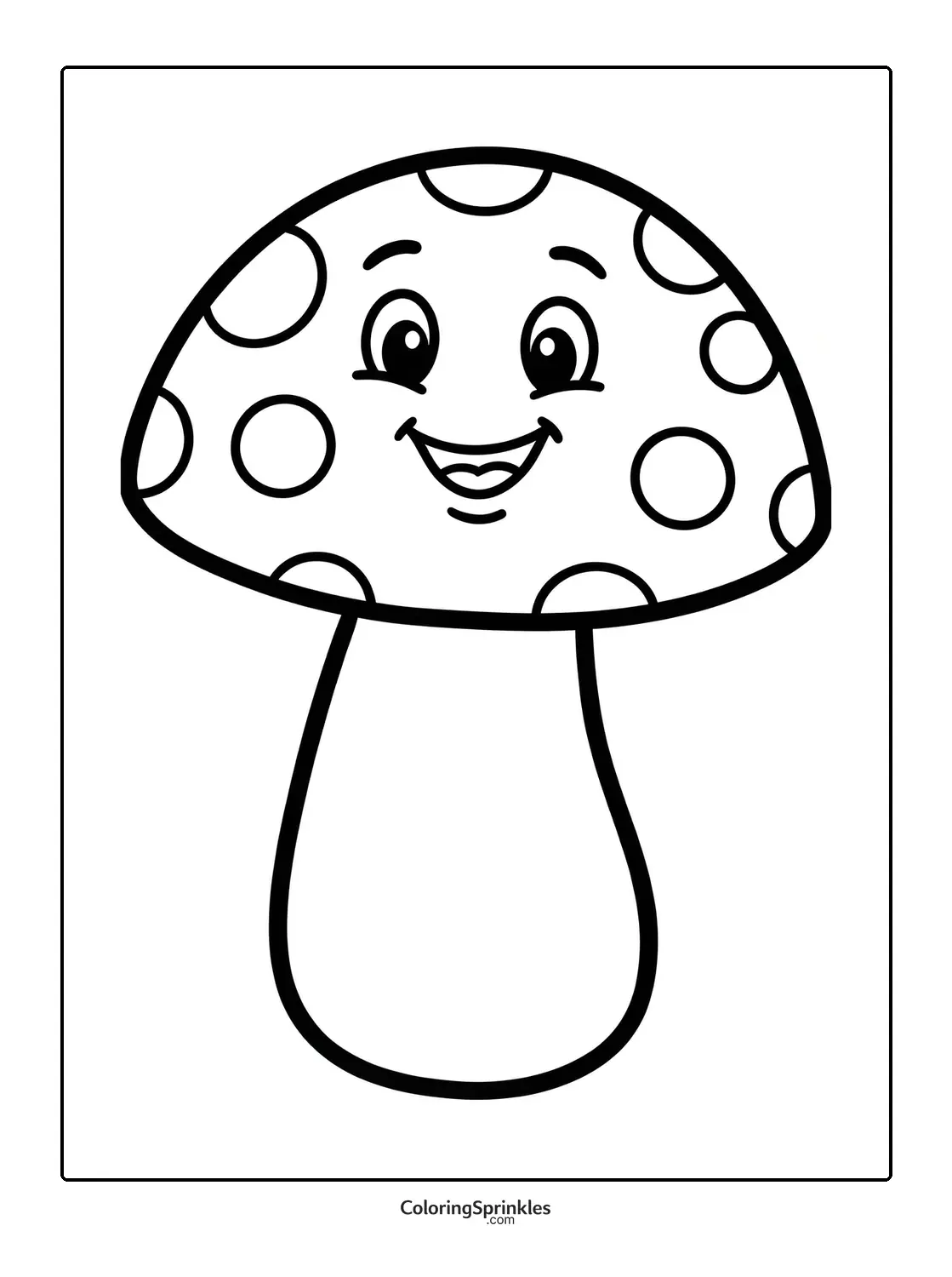 Coloring page of a smiling mushroom with spots