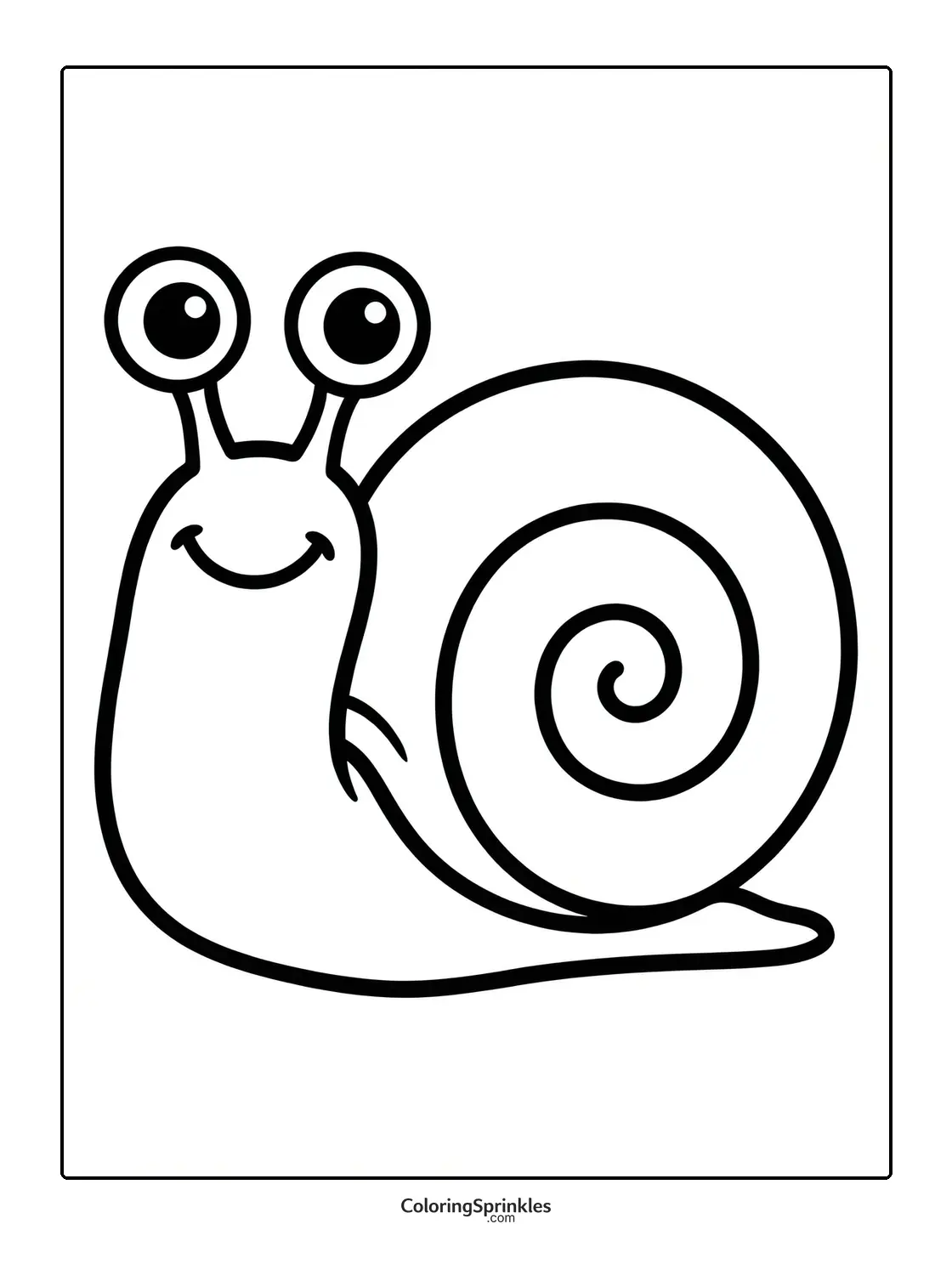 Coloring page of a smiling cartoon snail with large eyes