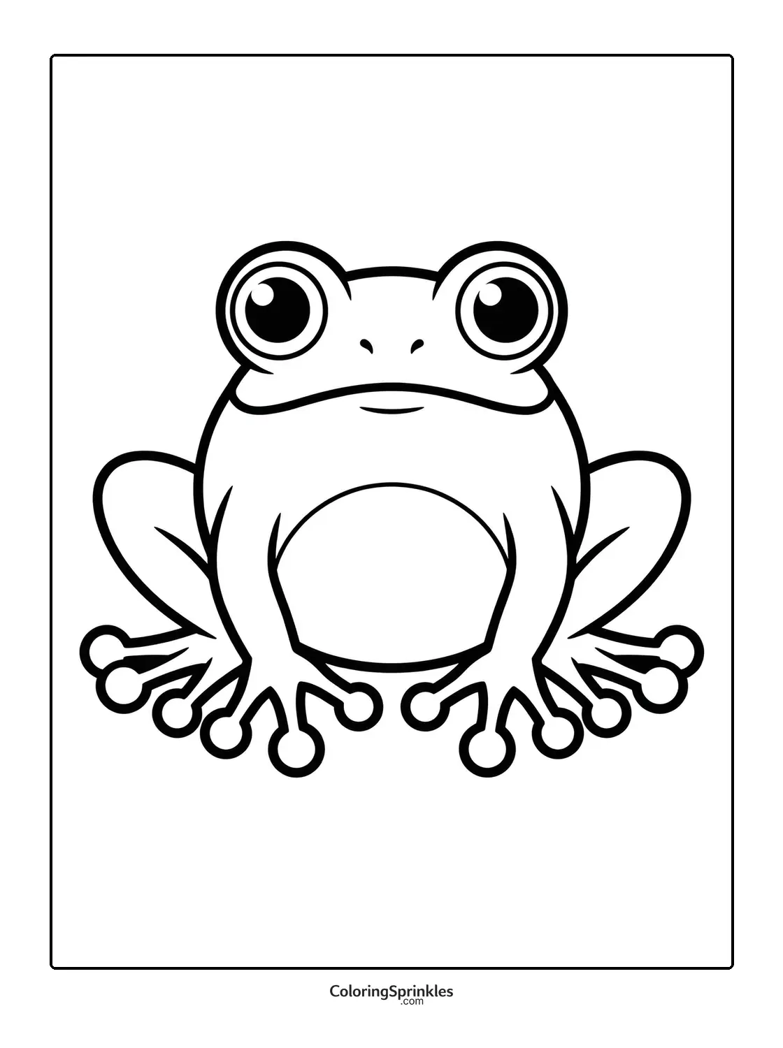 Coloring page of a simple cute frog with big eyes