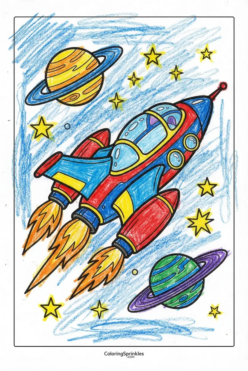 Spaceship Flying Coloring Page for Kids