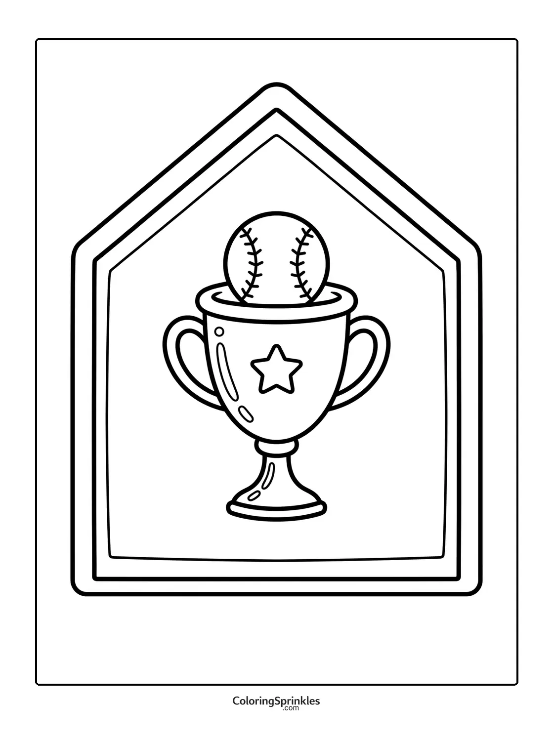 Coloring page of a baseball trophy with a ball inside